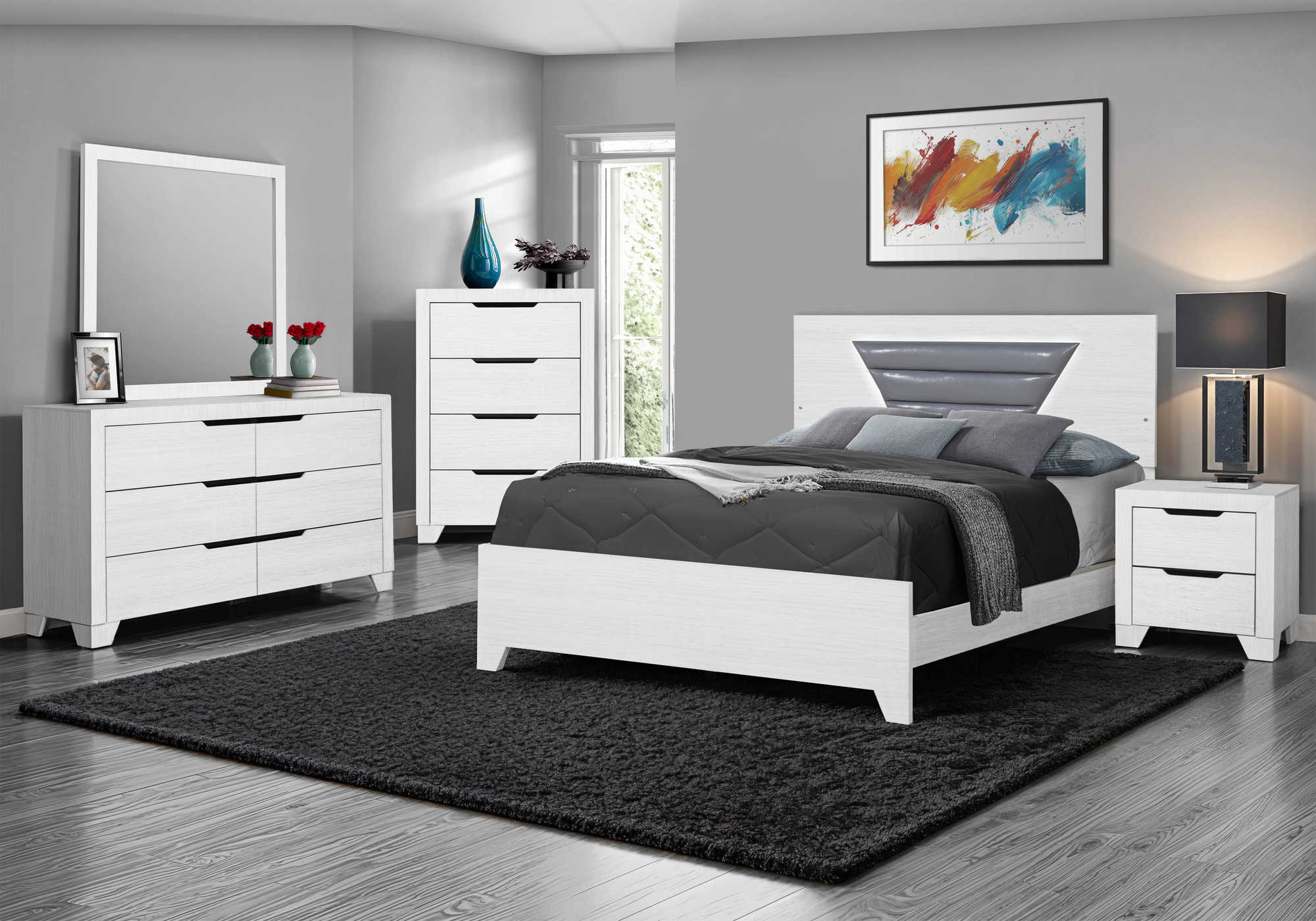 CHAMBRE A COUCHER - LIT QUEEN / LED GRIS PU / BLANCHE – I 5240Q