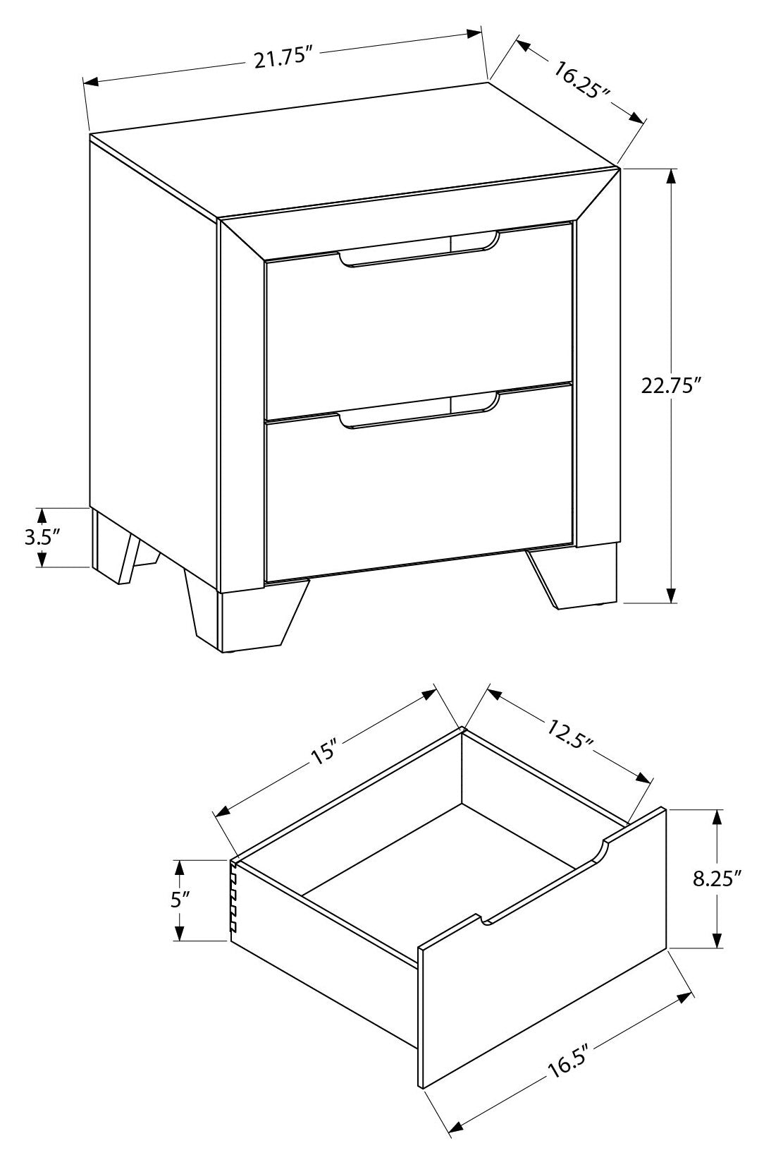CHAMBRE A COUCHER - TABLE DE CHEVET 2 TIROIRS / BLANCHE – I 5243