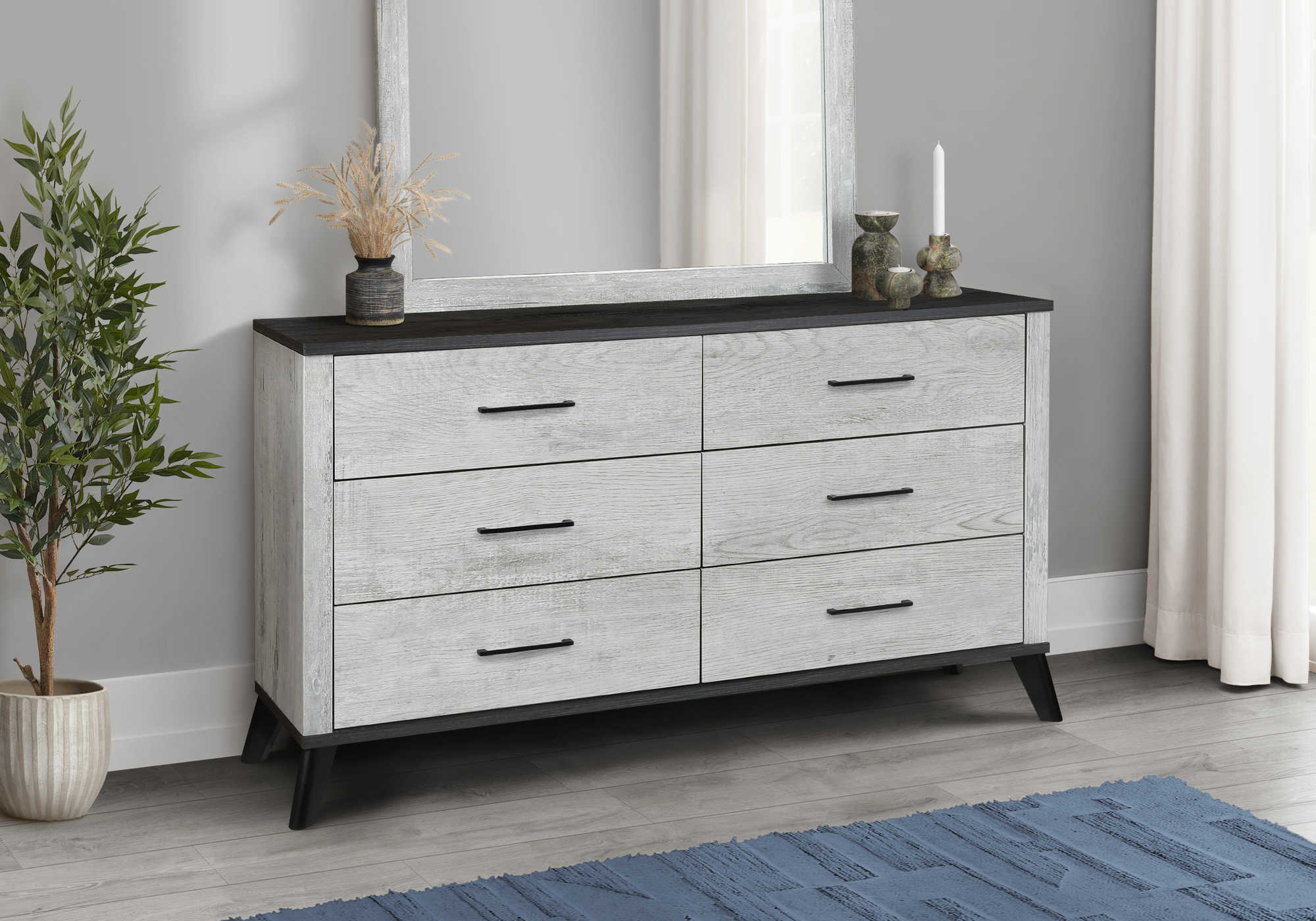 CHAMBRE A COUCHER - COMMODE 6 TIROIRS / GRIS / GRAPHITE – I 5251