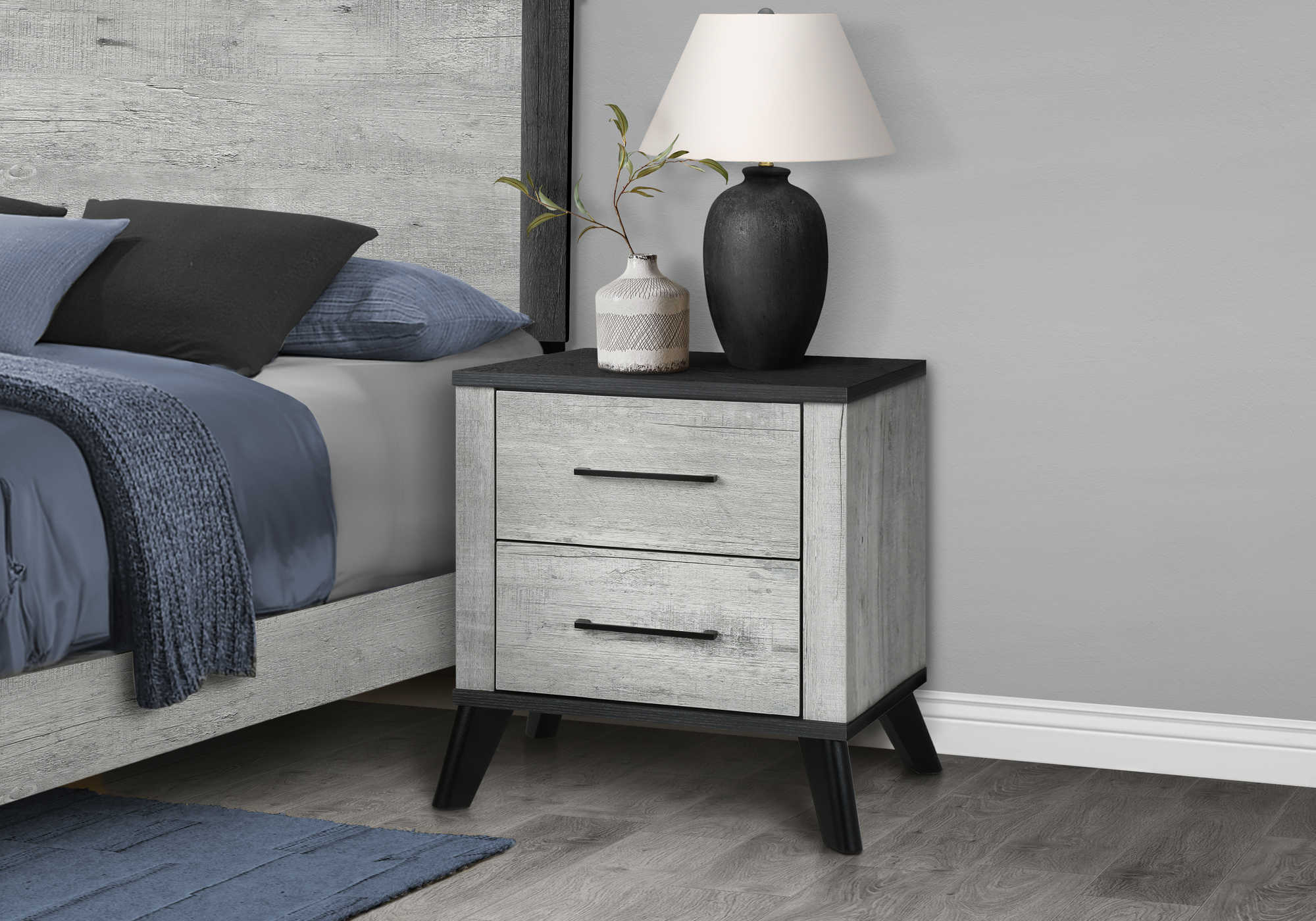 CHAMBRE A COUCHER - TABLE DE CHEVET 2 TIROIRS / GRIS – I 5253