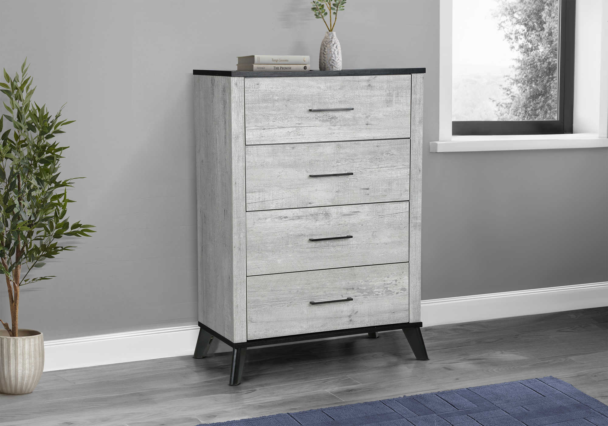 CHAMBRE A COUCHER - COMMODE 4 TIROIRS / GRIS / GRAPHITE – I 5254