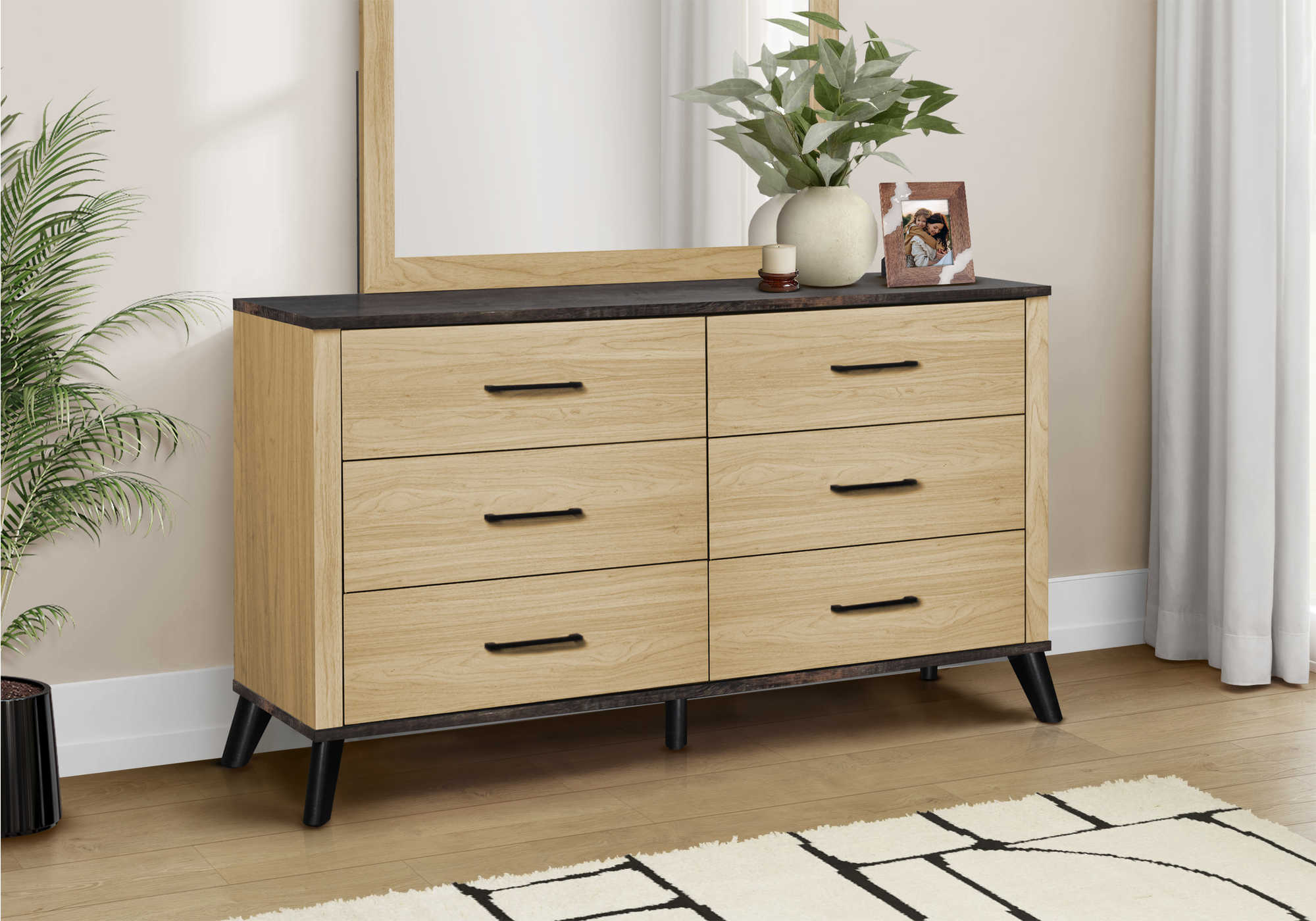 CHAMBRE A COUCHER - COMMODE 6 TIROIRS / CHENE PALE/ RUSTIQUE – I 5256