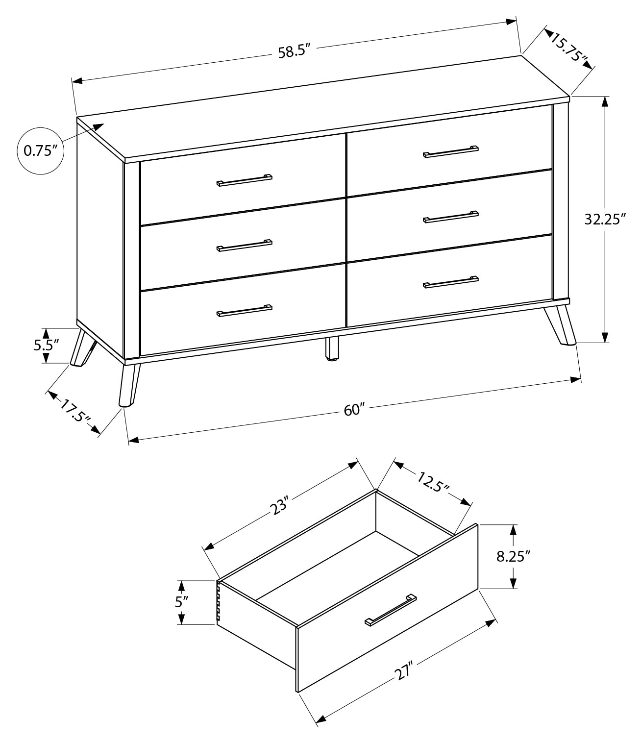 CHAMBRE A COUCHER - COMMODE 6 TIROIRS / CHENE PALE/ RUSTIQUE – I 5256