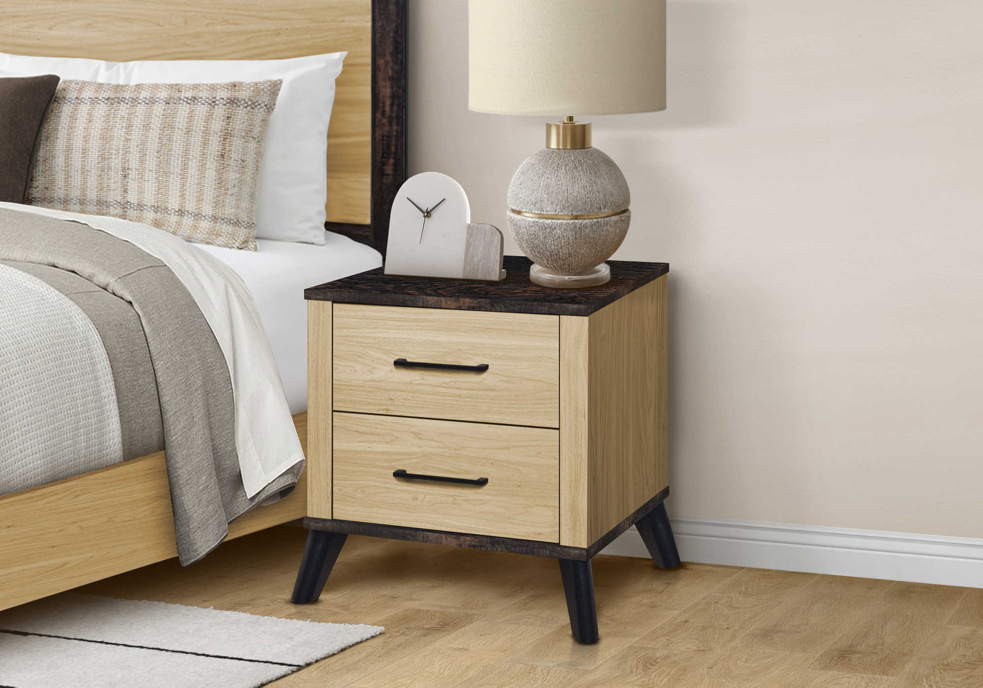 CHAMBRE A COUCHER - TABLE DE CHEVET 2 TIROIRS / CHENE PALE – I 5258