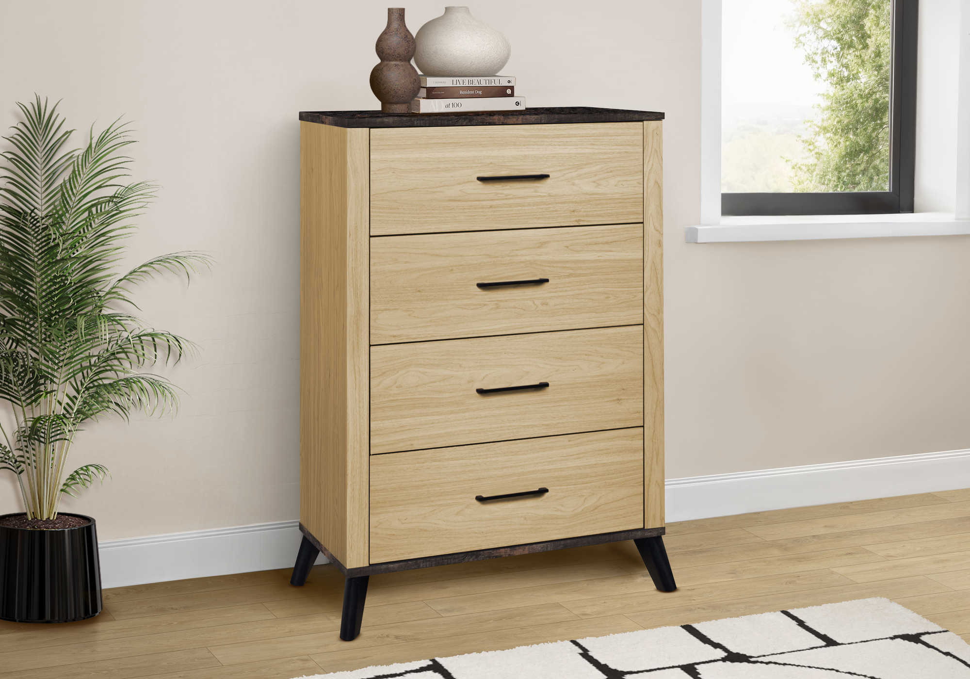 CHAMBRE A COUCHER - COMMODE 4 TIROIRS / CHENE PALE/ RUSTIQUE – I 5259