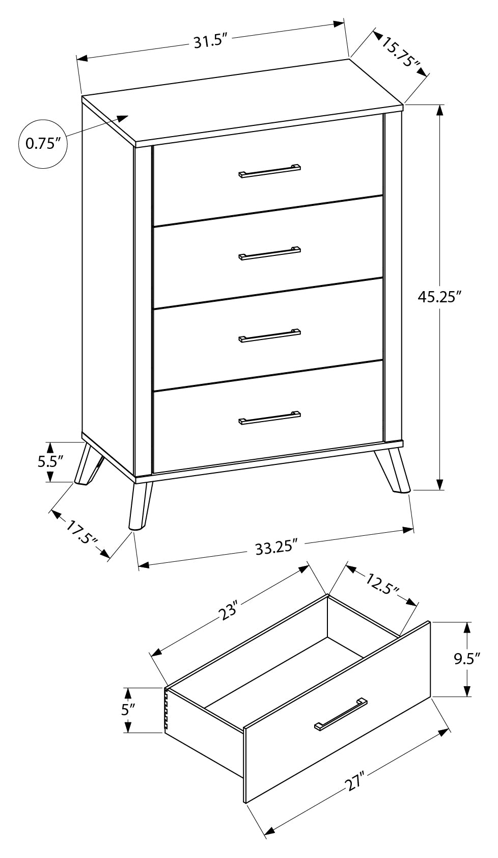 CHAMBRE A COUCHER - COMMODE 4 TIROIRS / CHENE PALE/ RUSTIQUE – I 5259