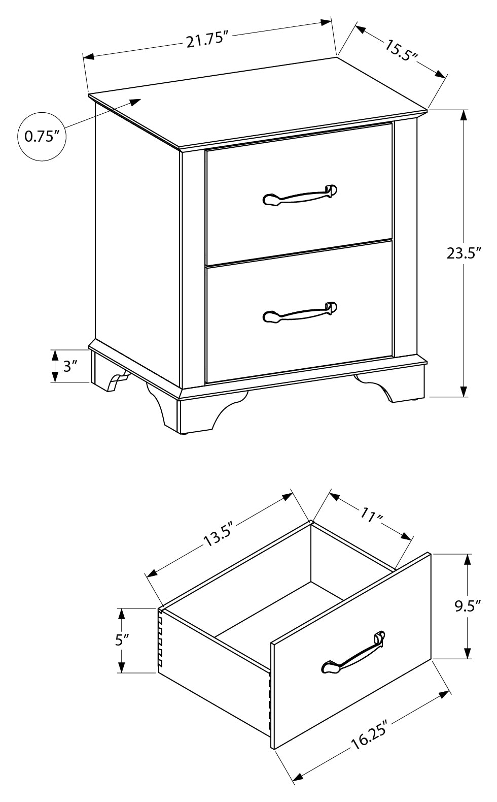 CHAMBRE A COUCHER - TABLE DE CHEVET 2 TIROIRS / CHENE – I 5263