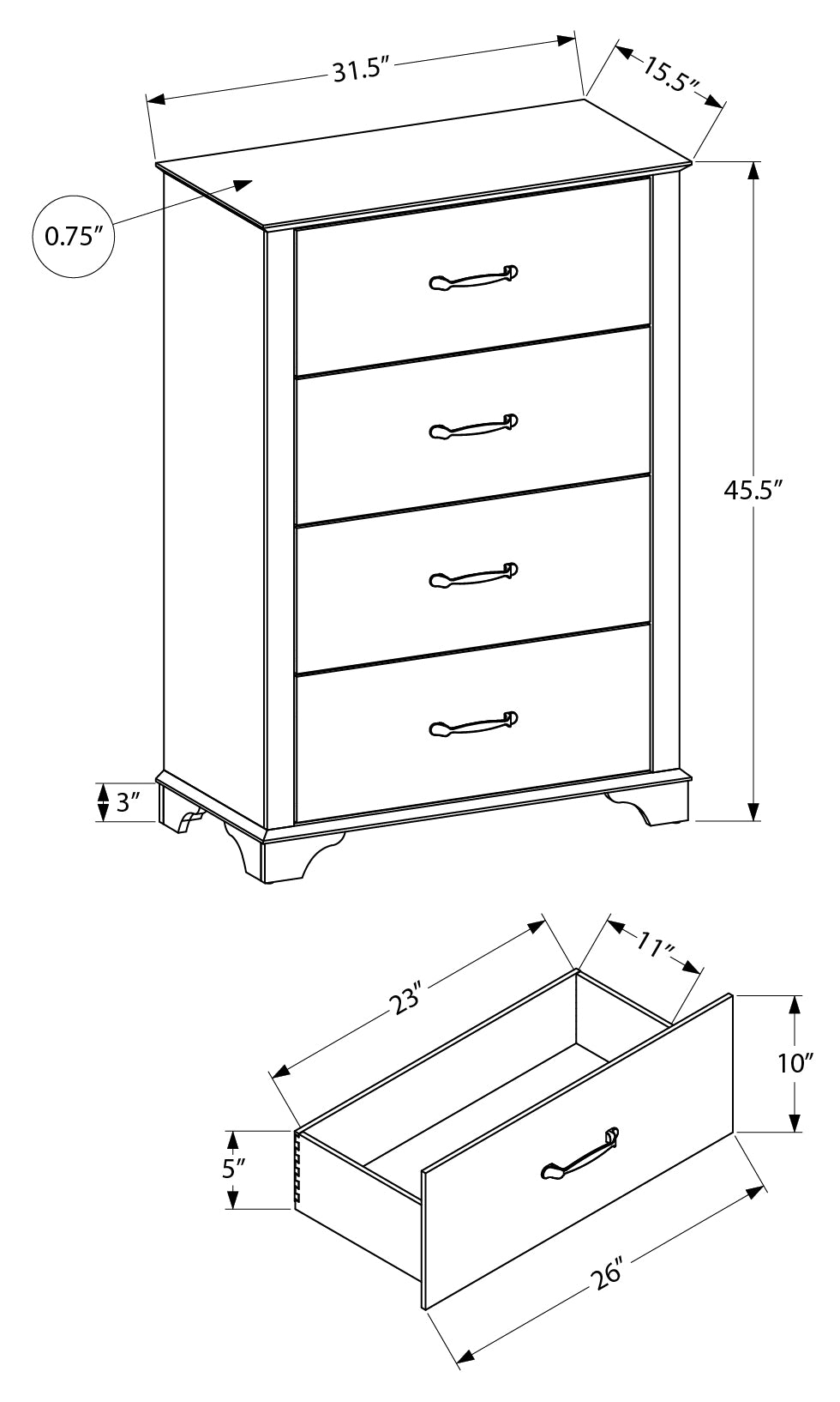 CHAMBRE A COUCHER - COMMODE 4 TIROIRS / CHENE BLANCHI – I 5264