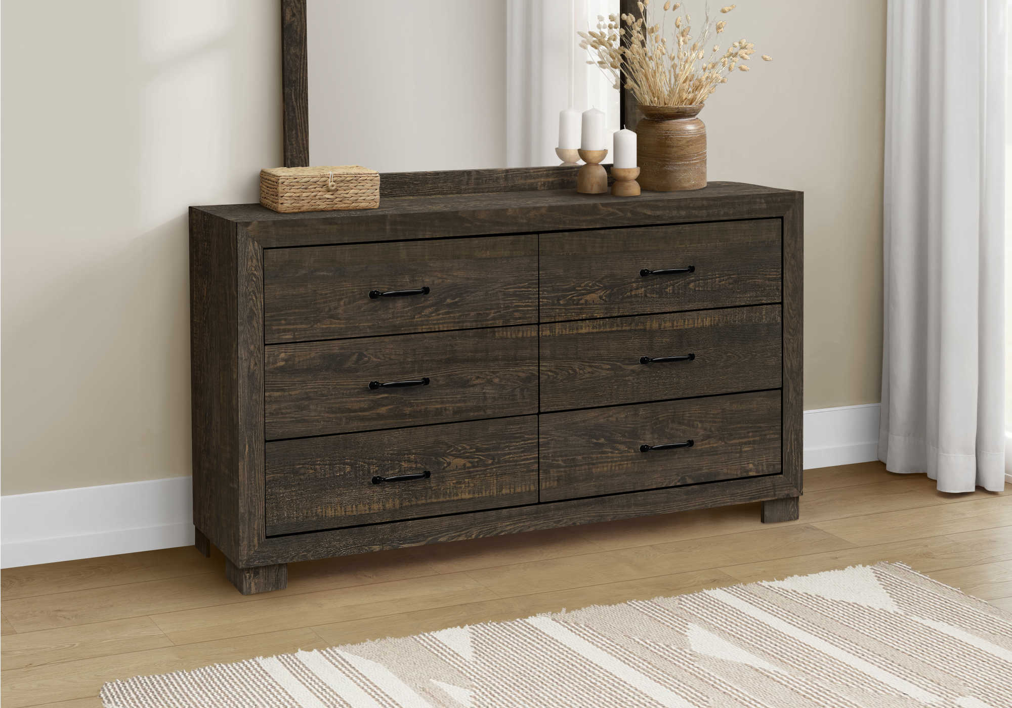CHAMBRE A COUCHER - COMMODE 6 TIROIRS / CHENE RUSTIQUE – I 5271