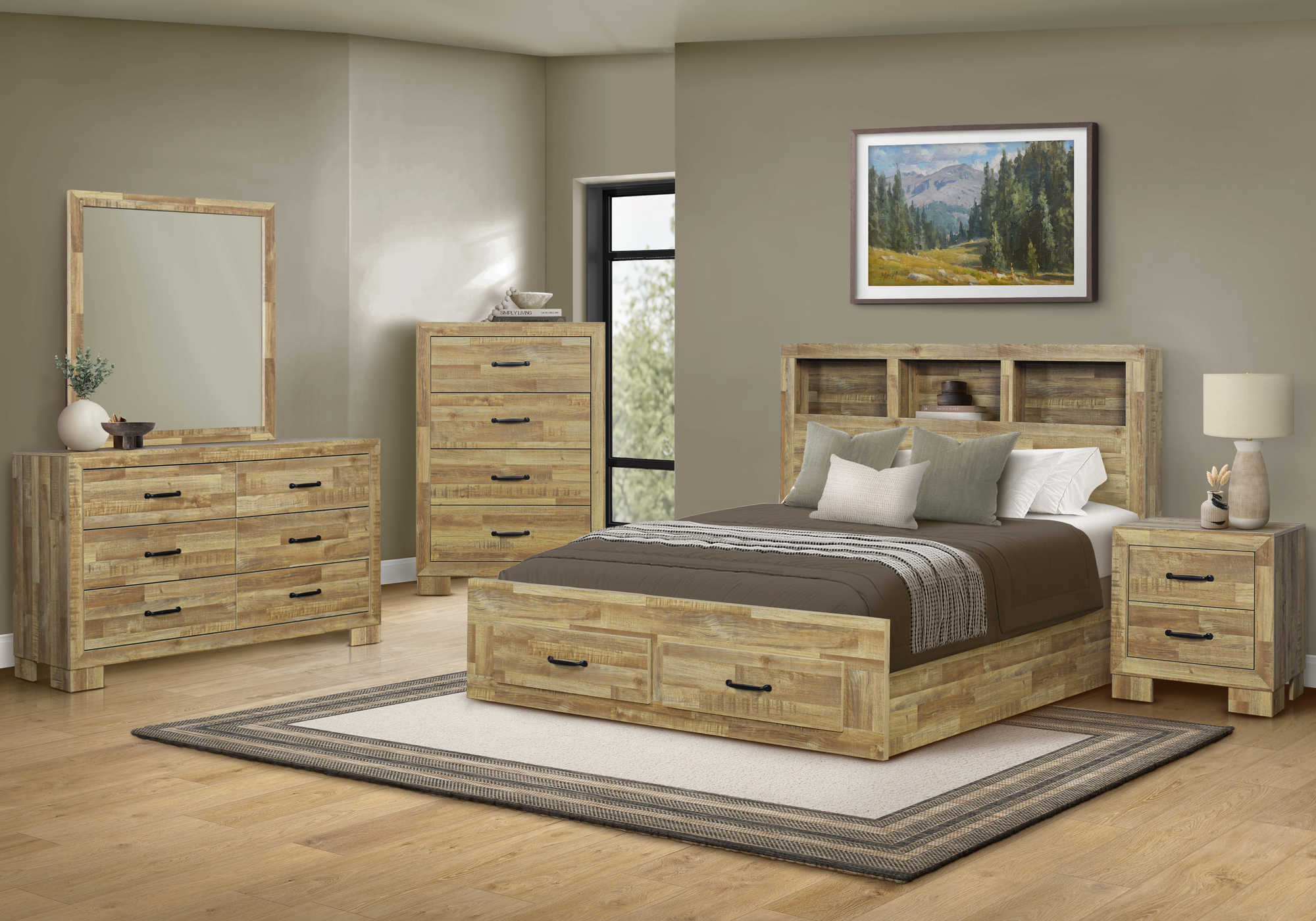 CHAMBRE A COUCHER - LIT QUEEN / CHENE MOYEN / 2 TIROIR – I 5275Q