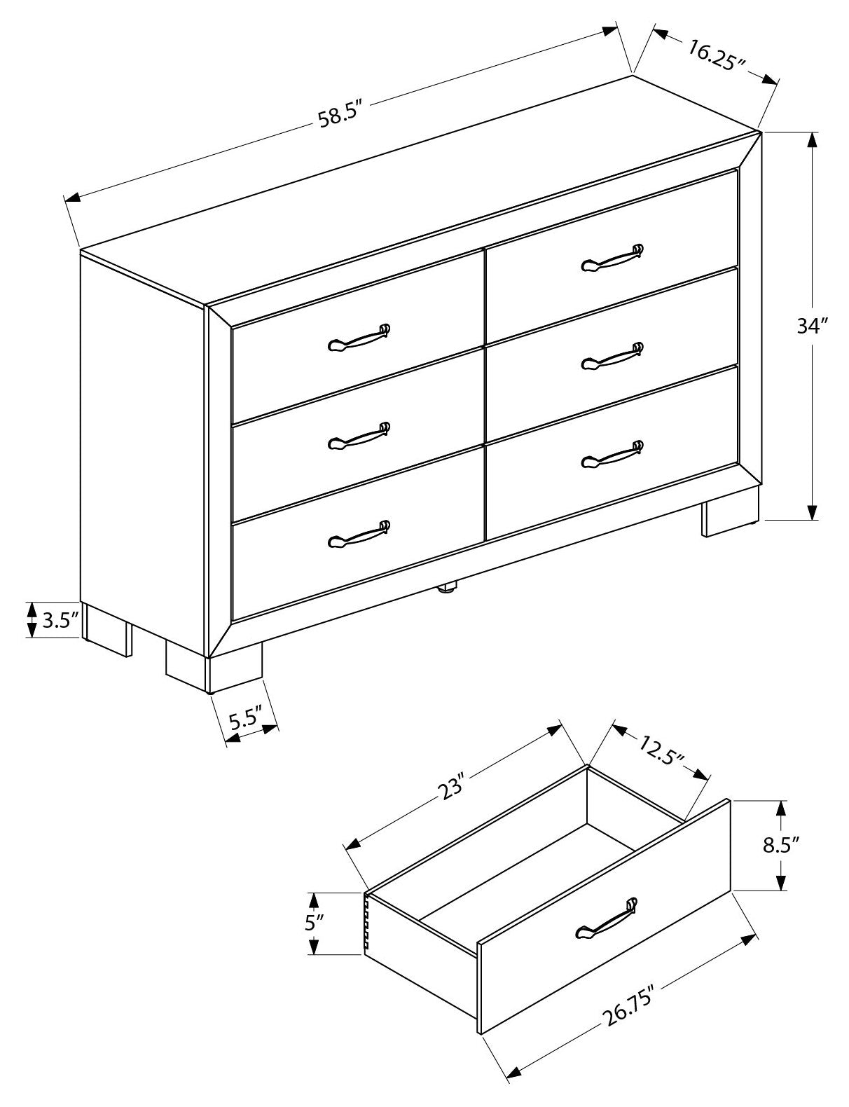CHAMBRE A COUCHER - COMMODE 6 TIROIRS / CHENE MOYEN – I 5276
