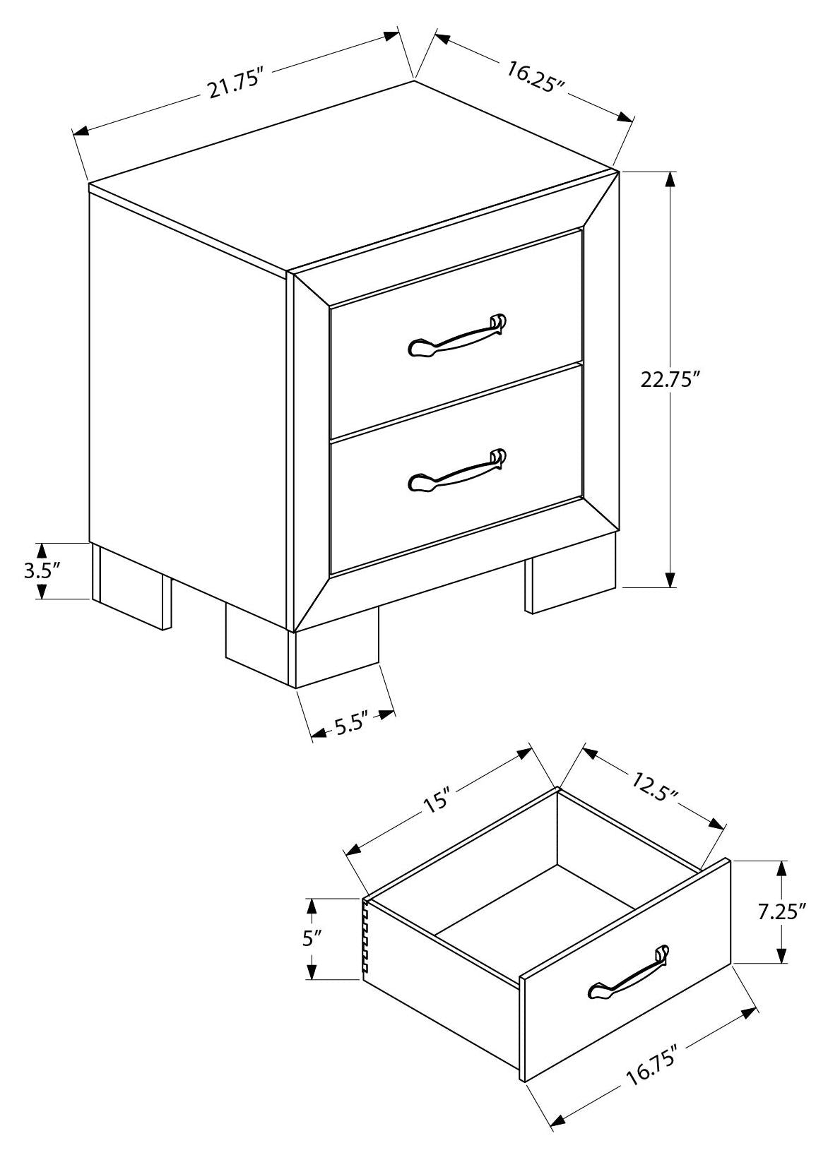 CHAMBRE A COUCHER - TABLE DE CHEVET 2 TIROIRS / CHENE MOYEN – I 5278