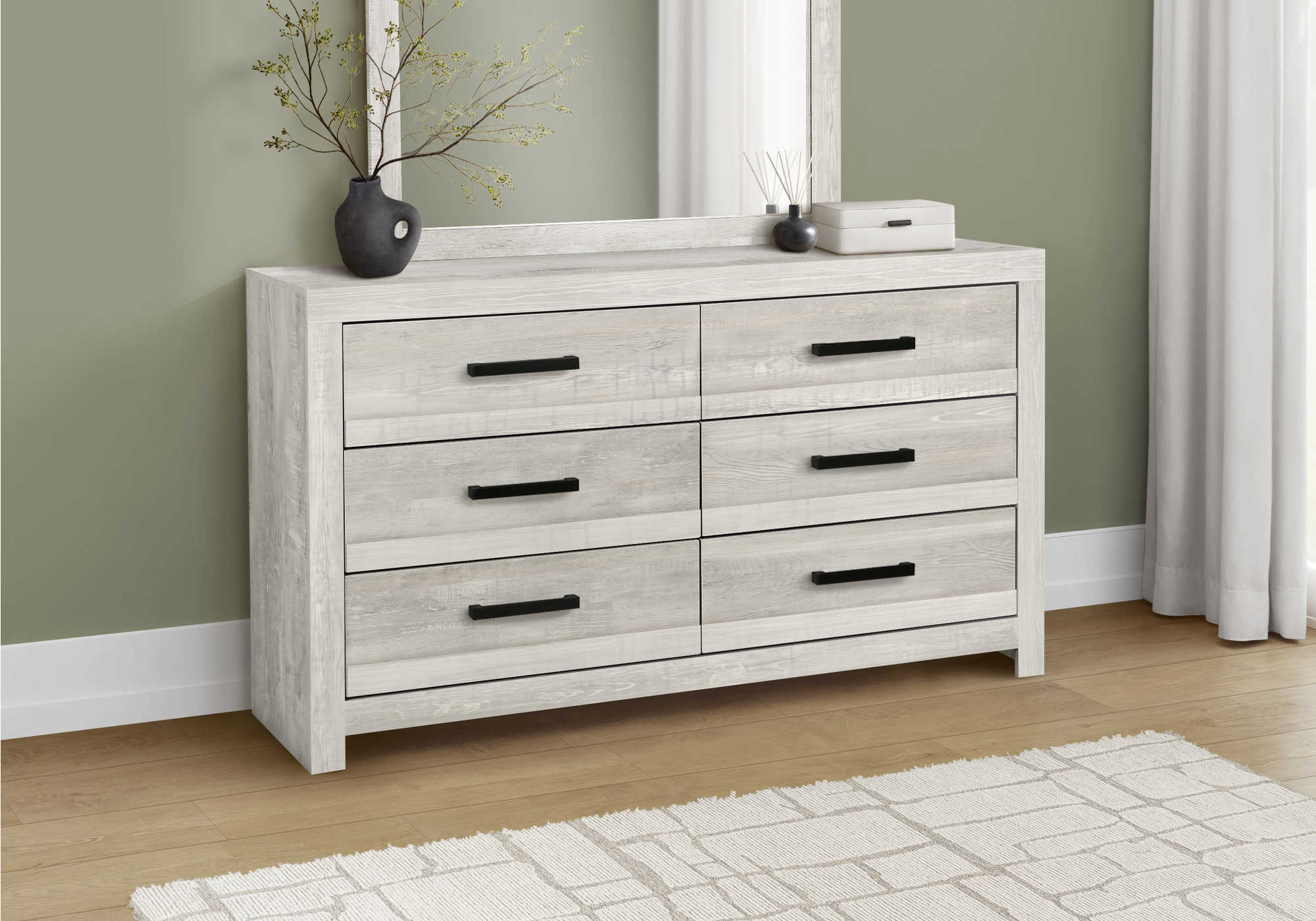 CHAMBRE A COUCHER - COMMODE 6 TIROIRS / FAUX BOIS GRIS – I 5281