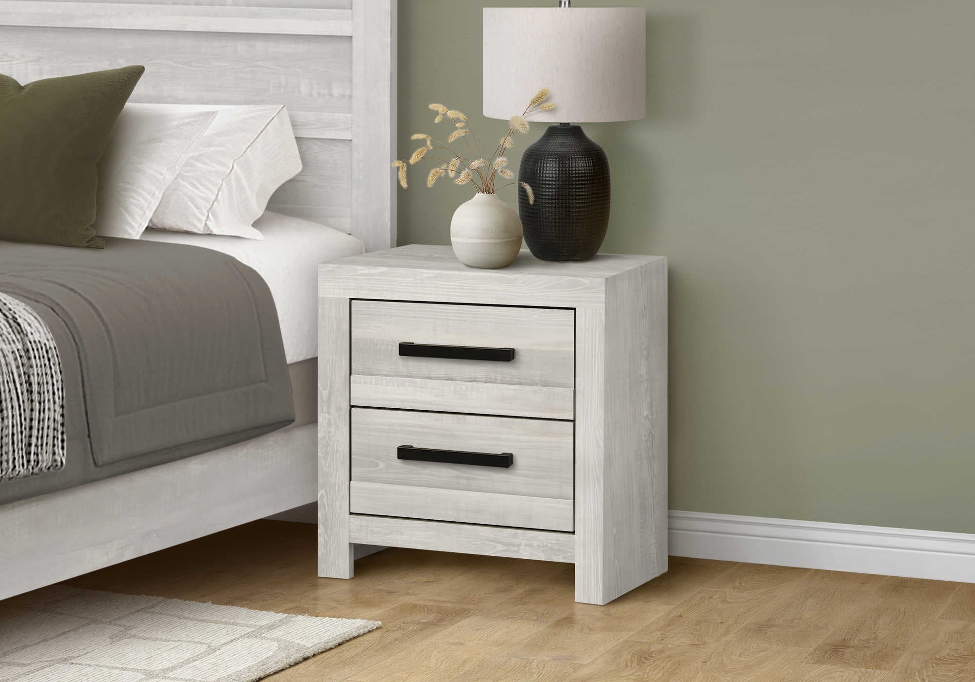 CHAMBRE A COUCHER - TABLE DE CHEVET 2 TIROIRS / BOIS GRIS – I 5283