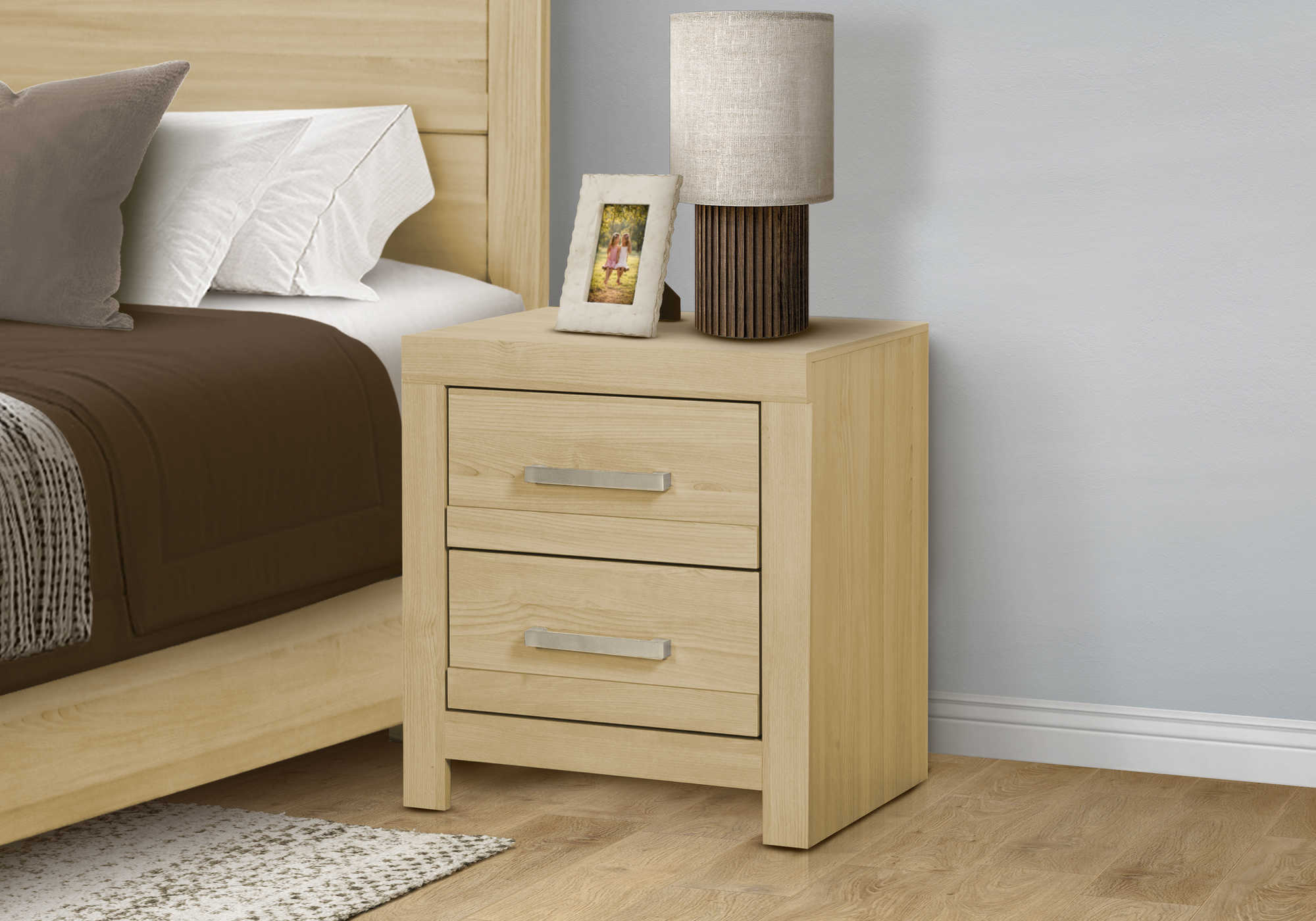 CHAMBRE A COUCHER - TABLE DE CHEVET 2 TIROIRS / FINI NATUREL – I 5288