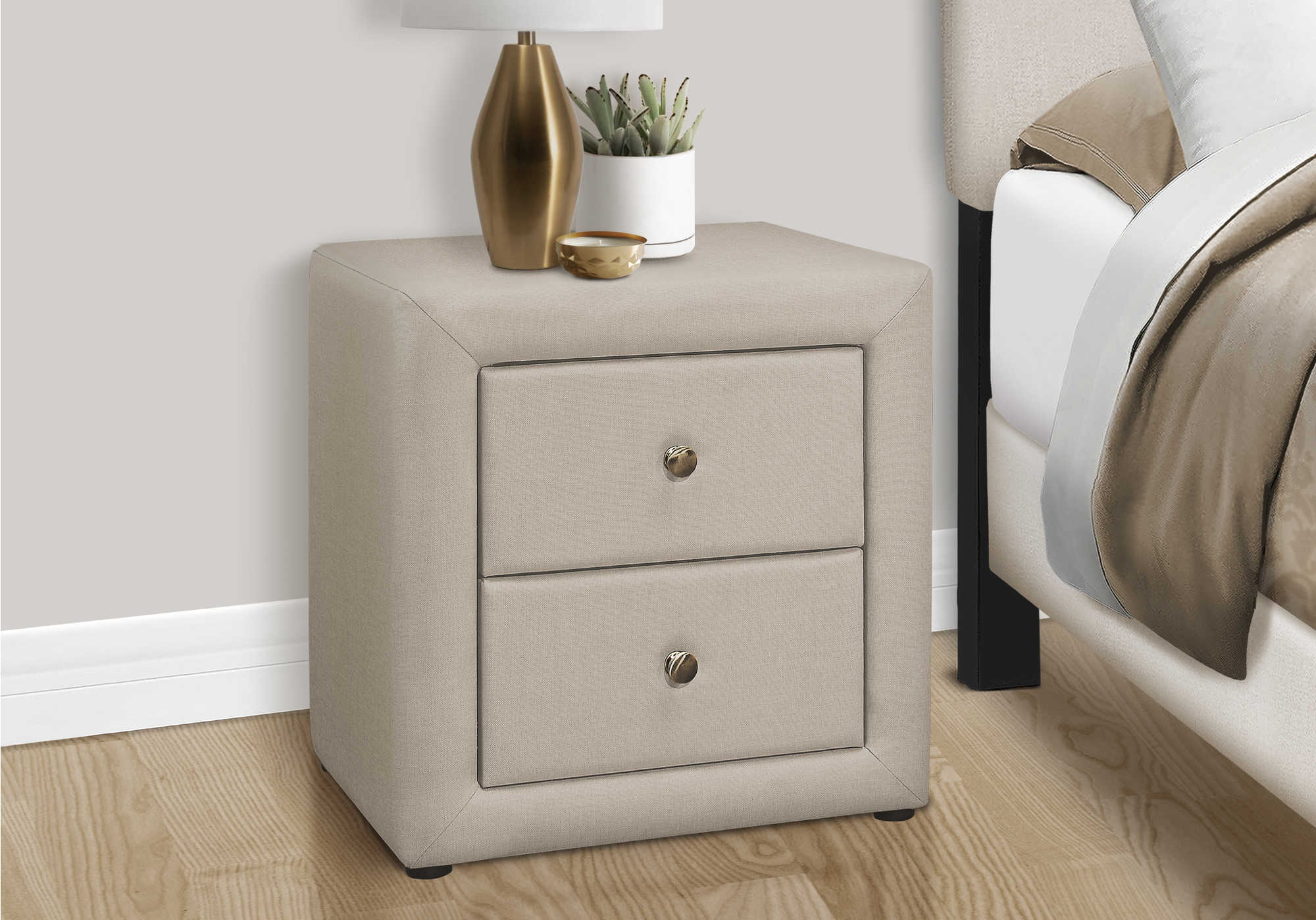 Image of nightstand - 21"h / beige linen  i 5605.