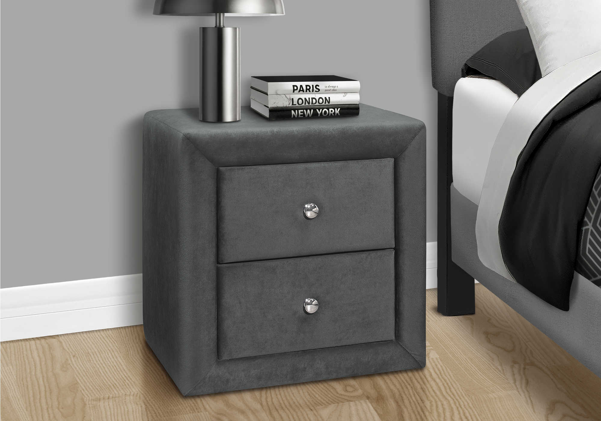 Image of nightstand - 21"h / dark grey velvet  i 5607.