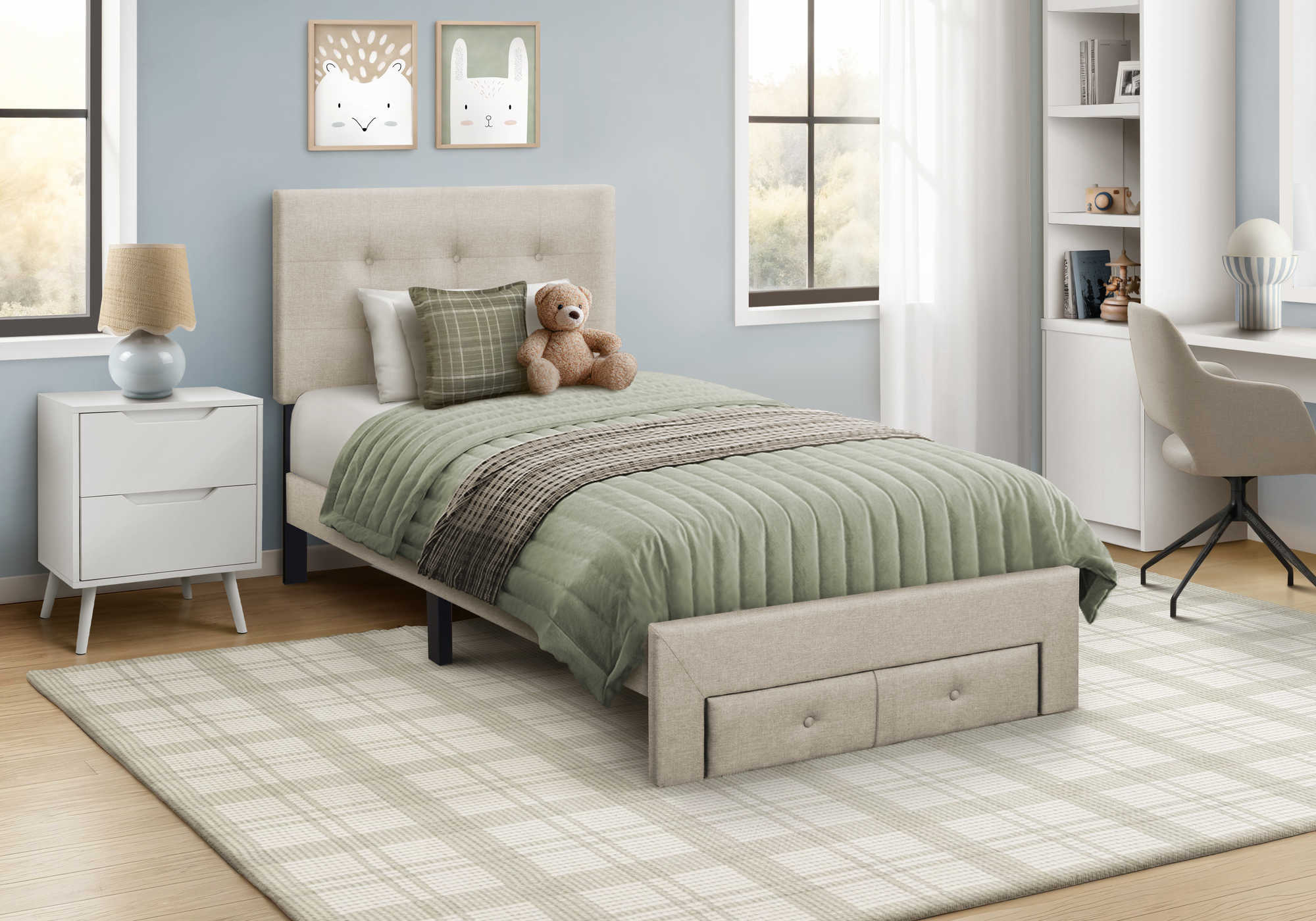 LIT - SIMPLE / LIN BEIGE PLATEFORME / TIROIR RANGEMENT AVANT – I 5901T