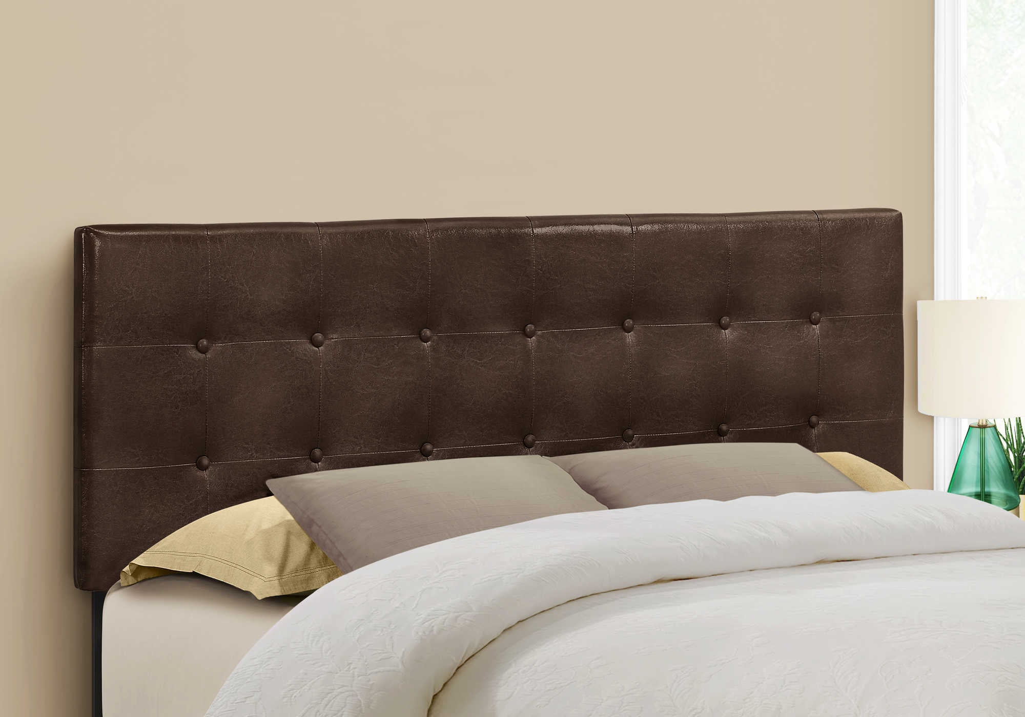 Image of bed - queen size / brown leather-look headboard only i 6000q.