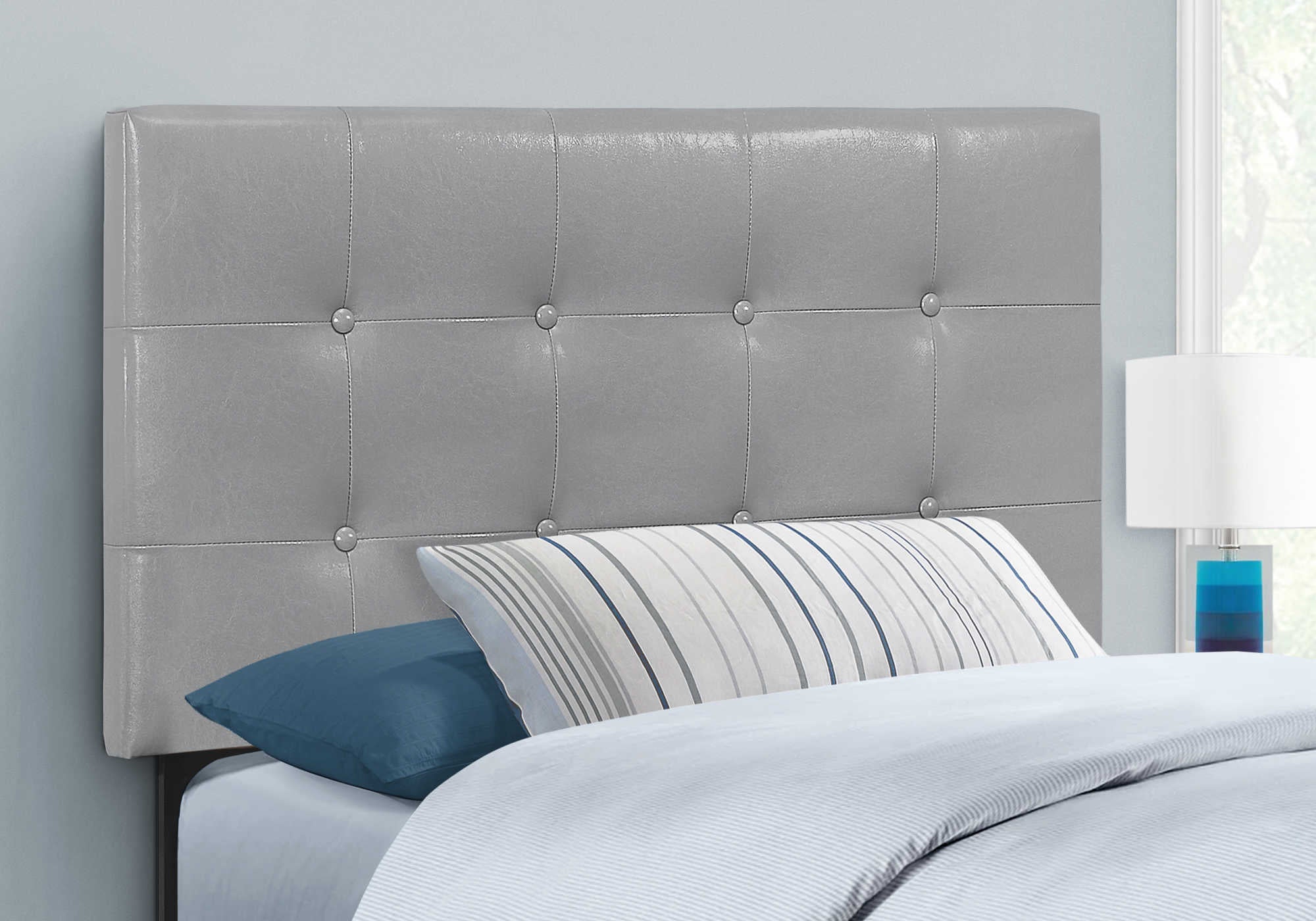 Image of bed - twin size / grey leather-look headboard only i 6001t.