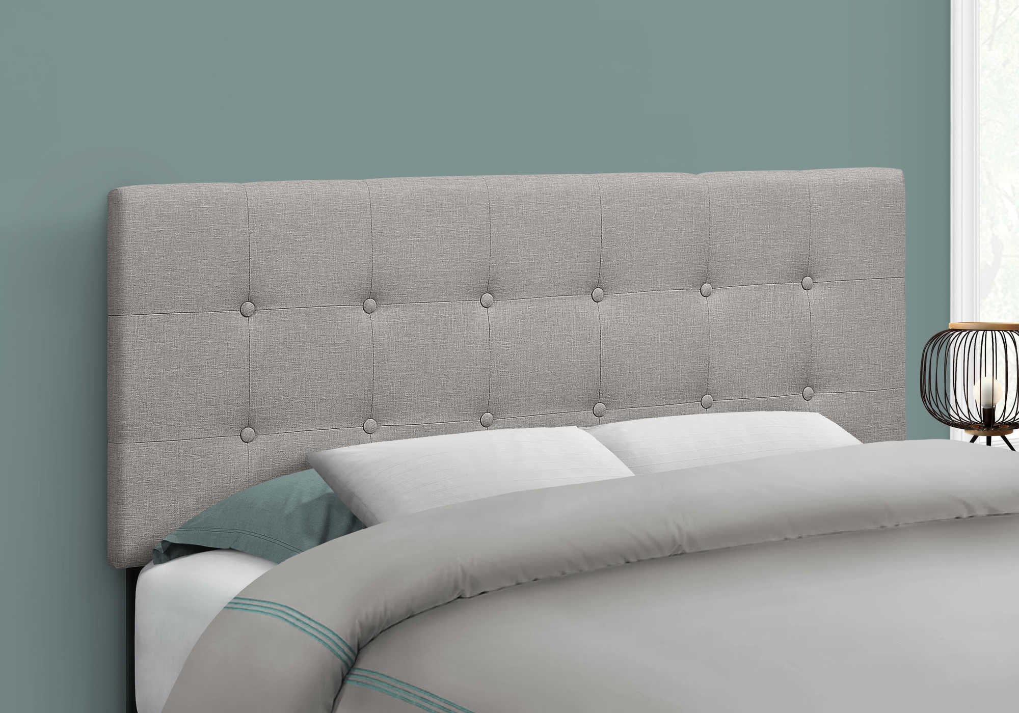 Image of bed - full size / grey linen headboard only i 6003f.