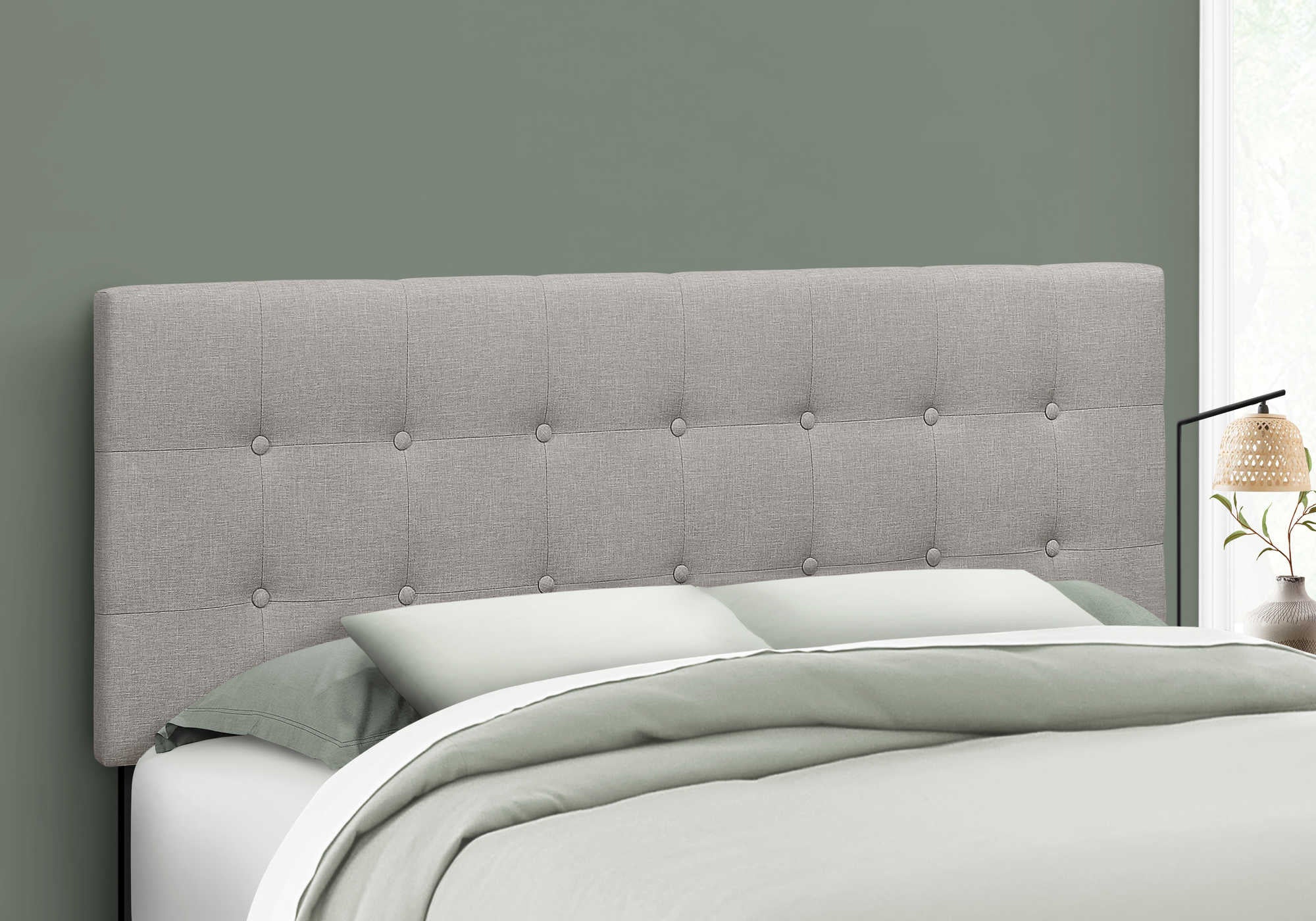 Image of bed - queen size / grey linen headboard only i 6003q.