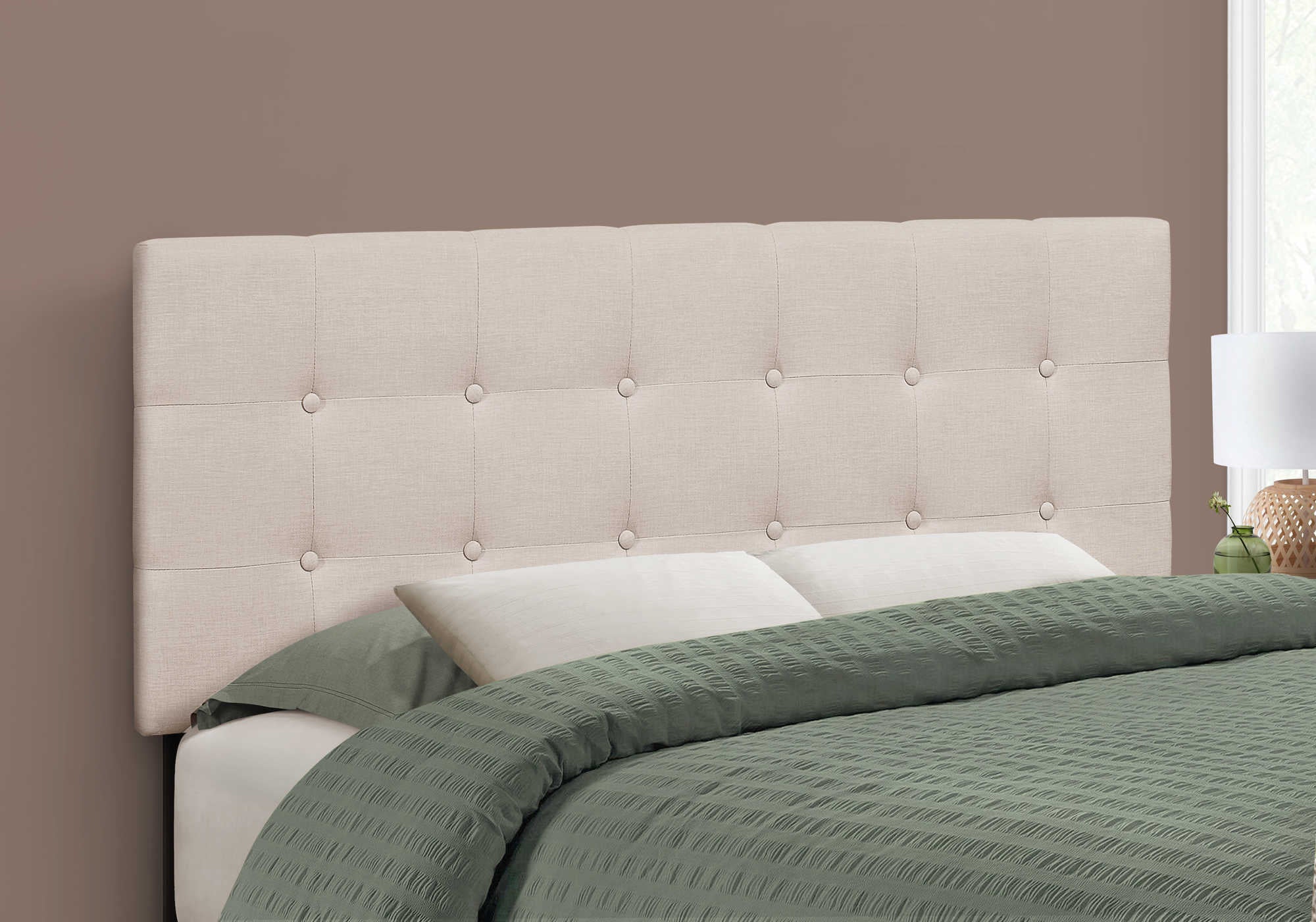 Image of bed - full size / beige linen headboard only i 6004f.
