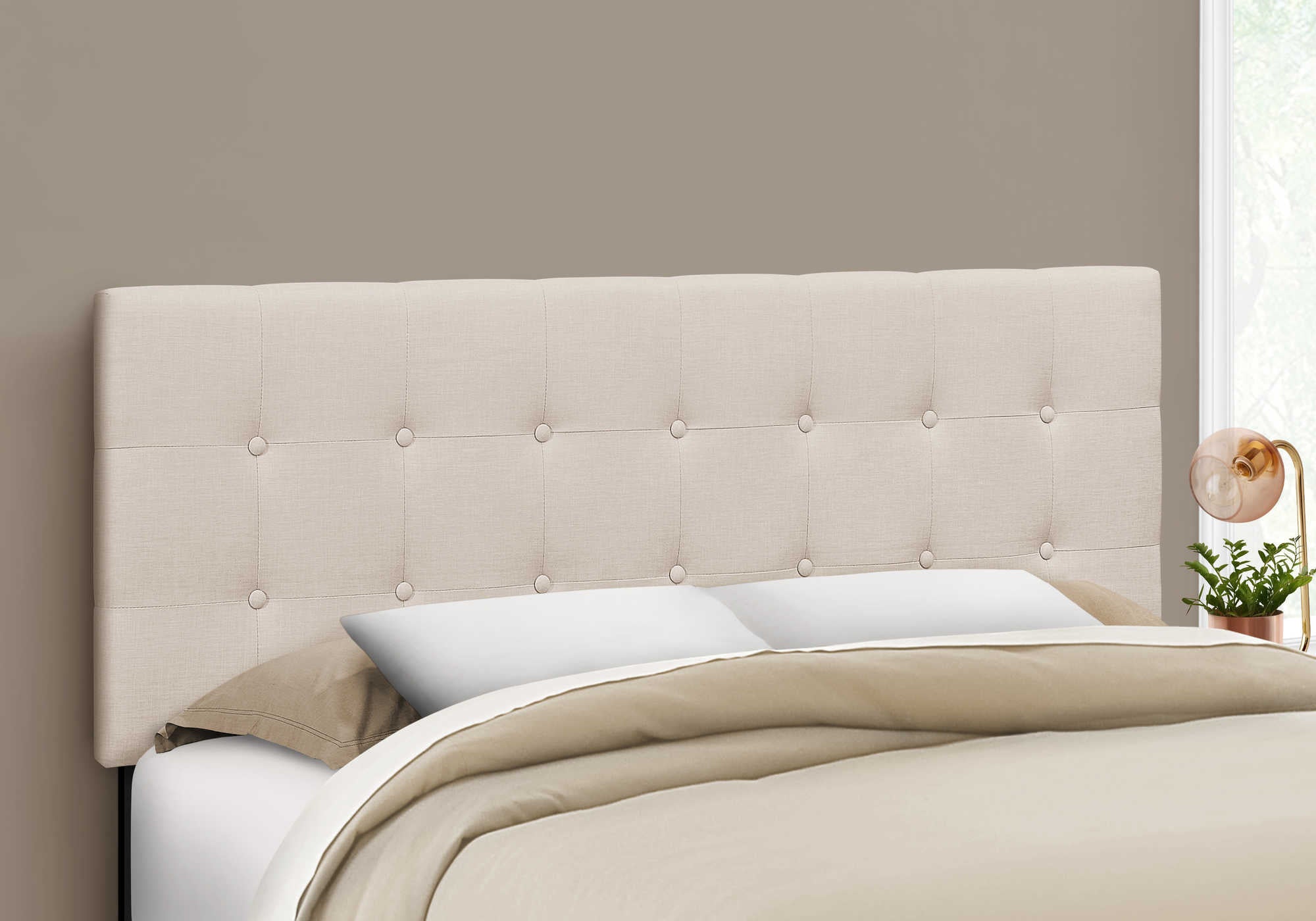 Image of bed - queen size / beige linen headboard only i 6004q.