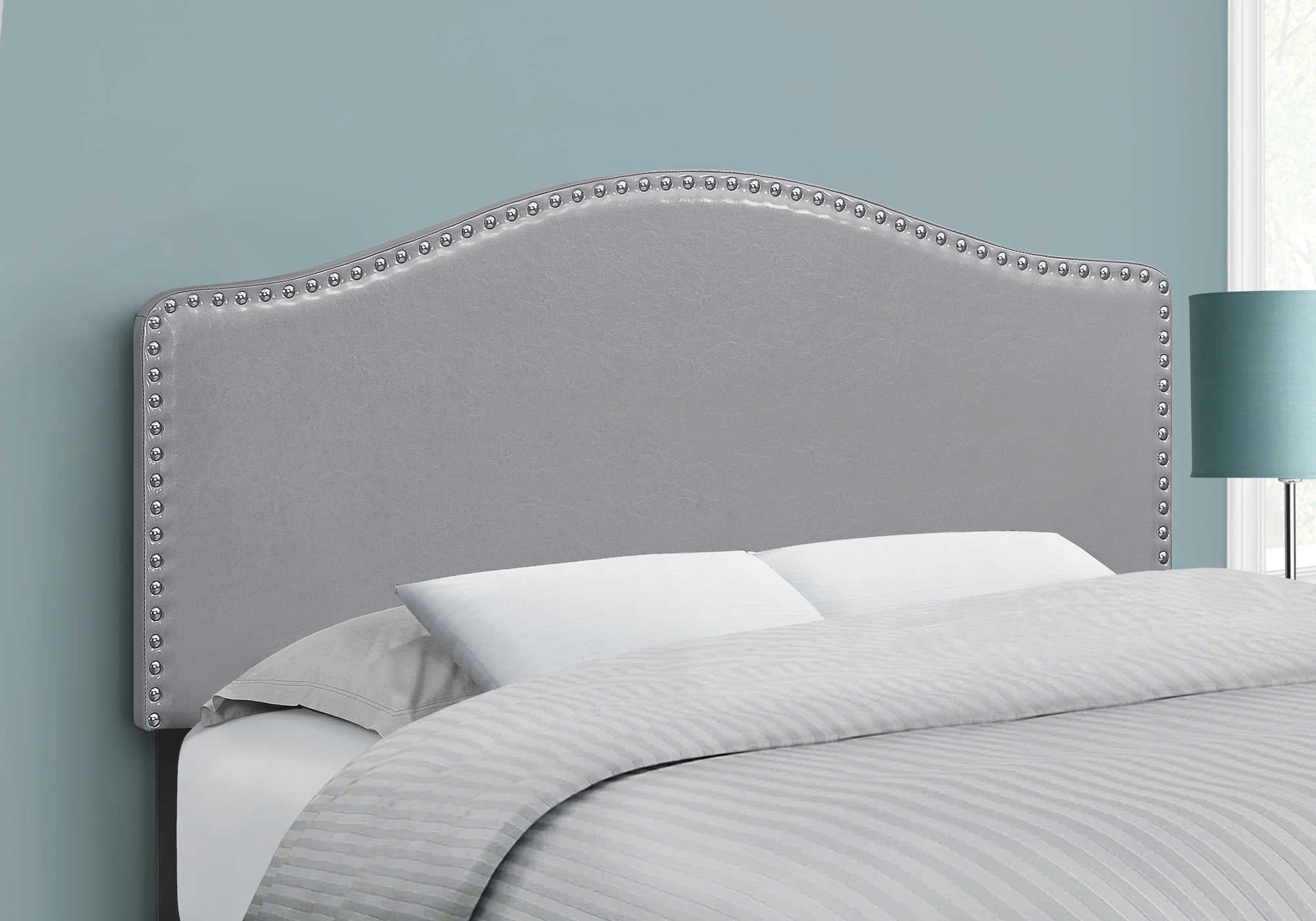 Image of bed - full size / grey leather-look headboard only i 6011f.