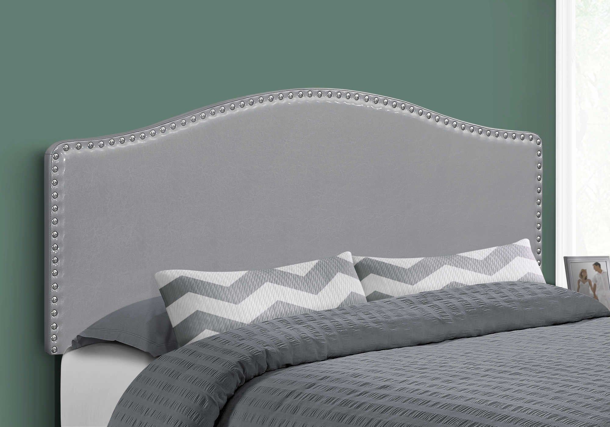 Image of bed - queen size / grey leather-look headboard only i 6011q.