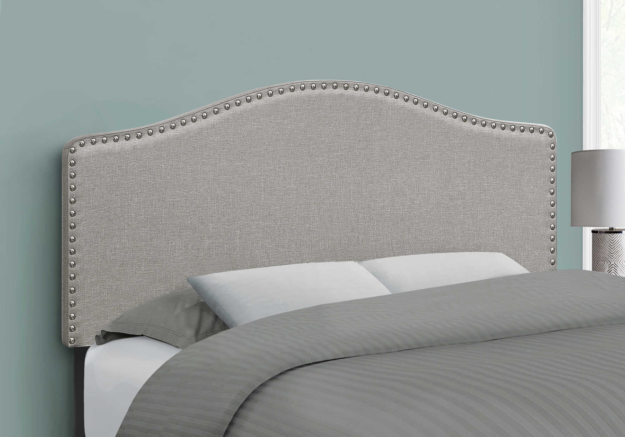Image of bed - full size / grey linen headboard only i 6013f.