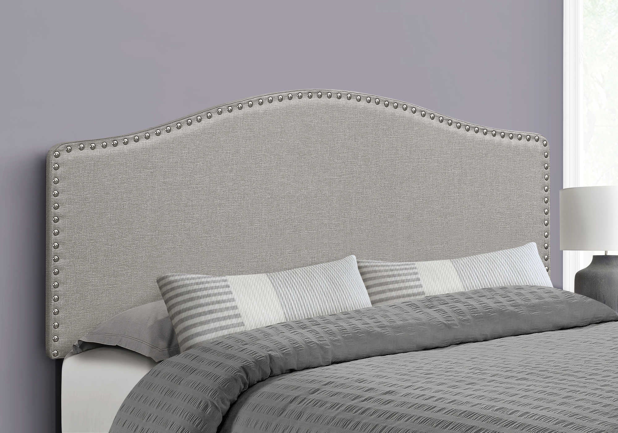 Image of bed - queen size / grey linen headboard only i 6013q.