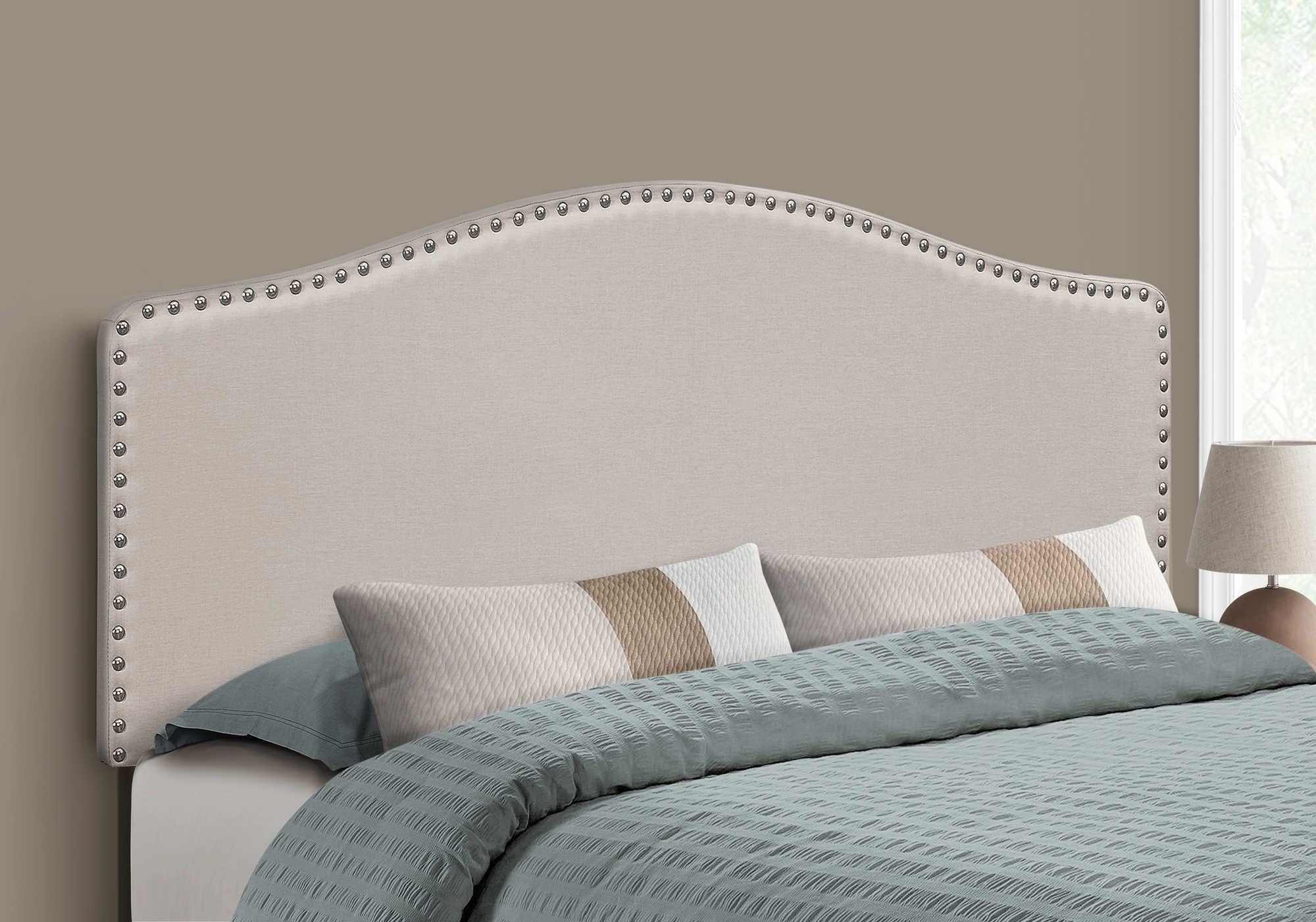 Image of bed - queen size / beige linen headboard only i 6014q.
