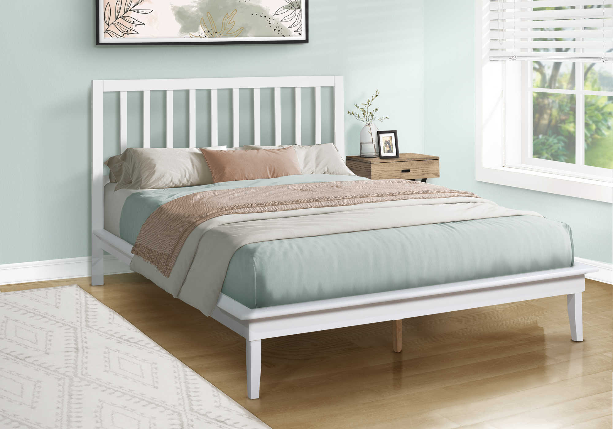 LIT - QUEEN / BOIS MASSIF PLATEFORME BLANC – I 6061Q