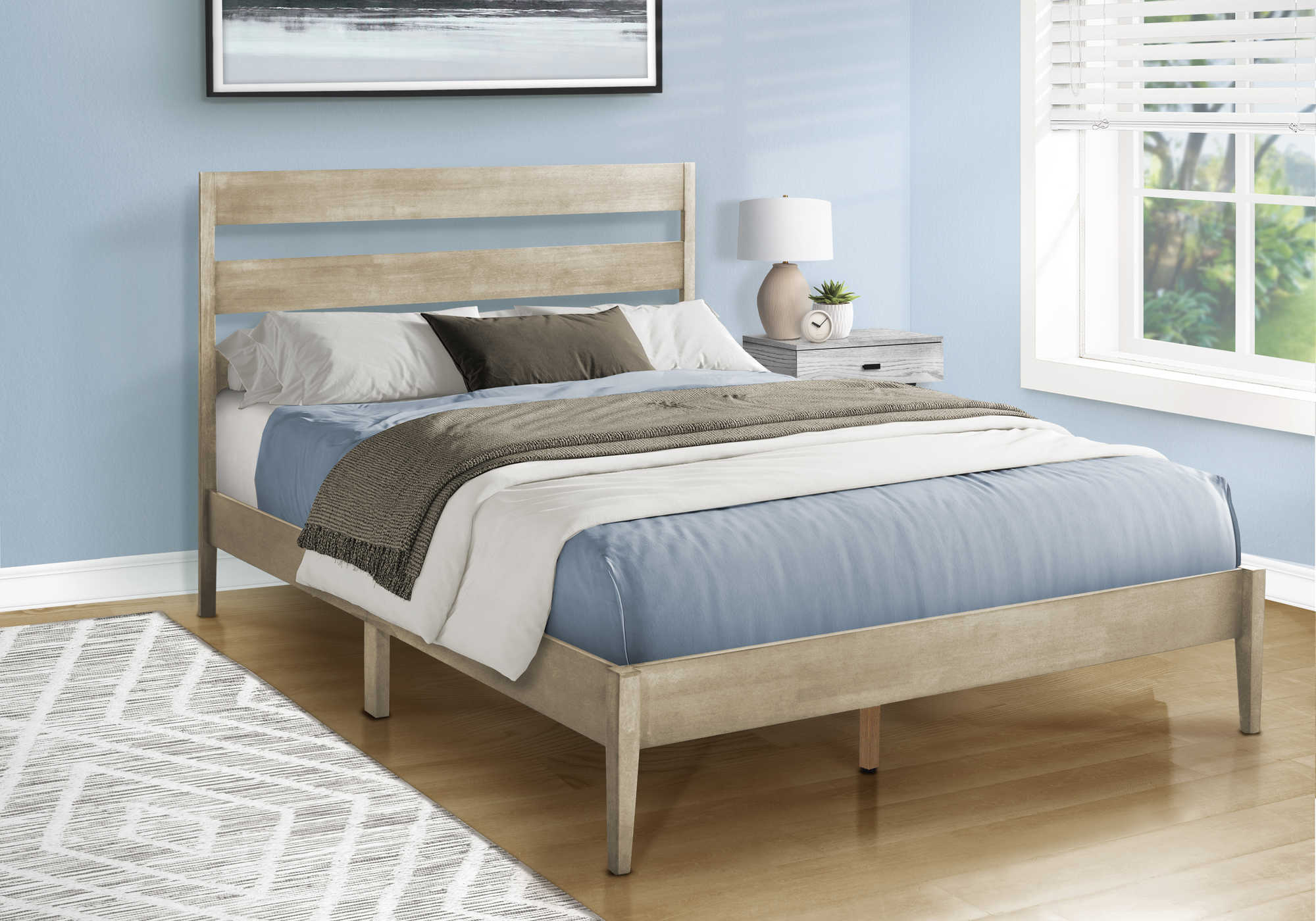 LIT - QUEEN / BOIS MASSIF PLATEFORME GRIS – I 6065Q
