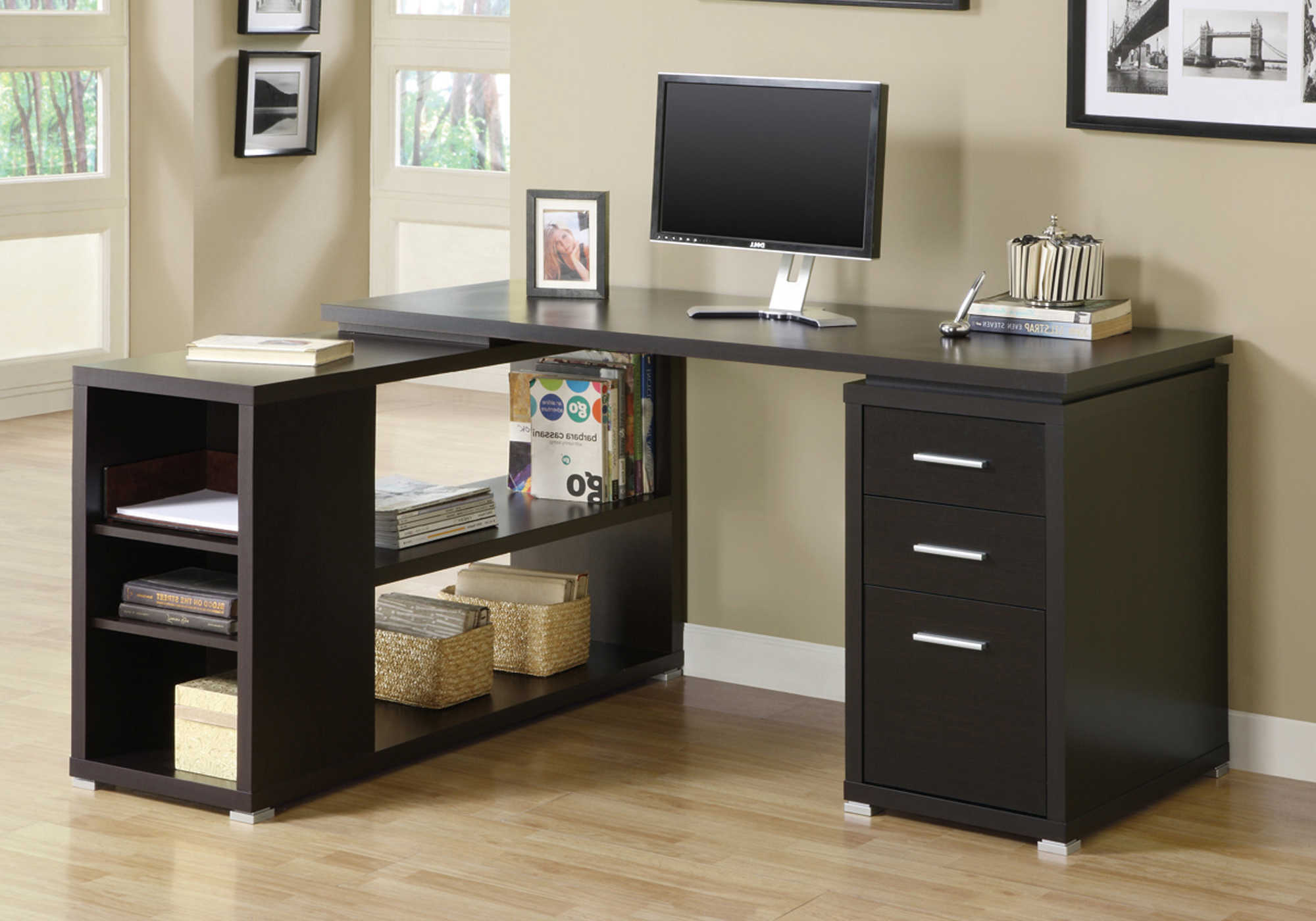 Image of computer desk - espresso left or right facing corner i 7019.