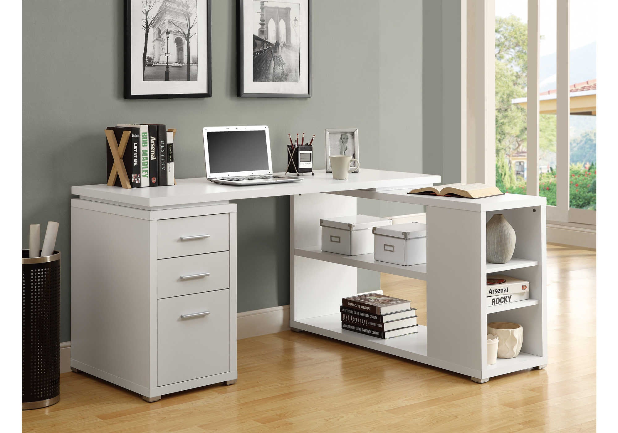 Image of computer desk - white left or right facing corner i 7023.