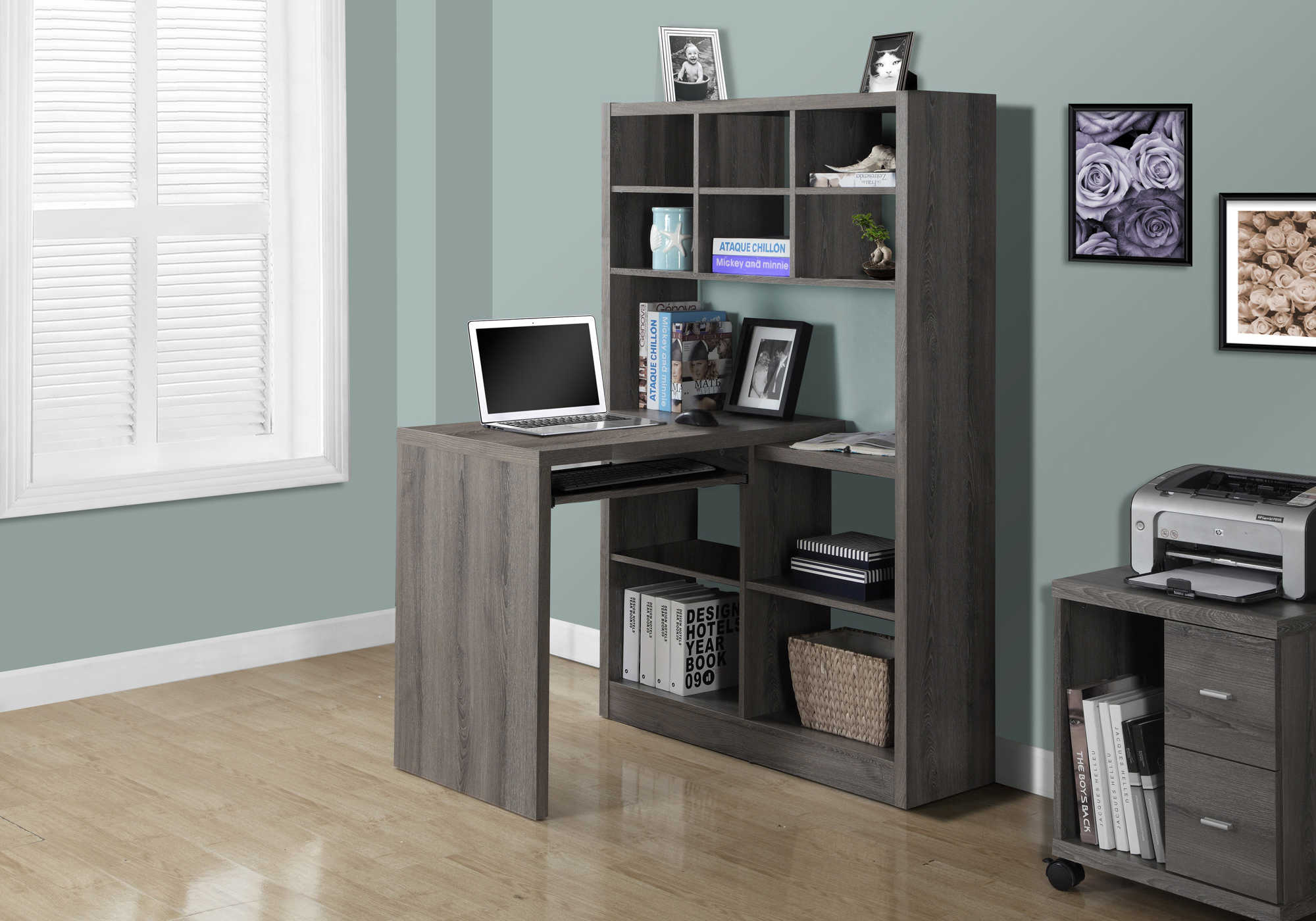 Image of computer desk - dark taupe left or right facing corner i 7041.
