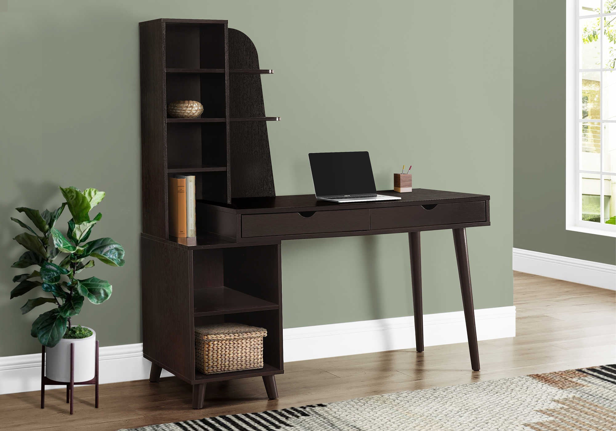 Image of computer desk - 55"l / espresso with bookcase i 7096.