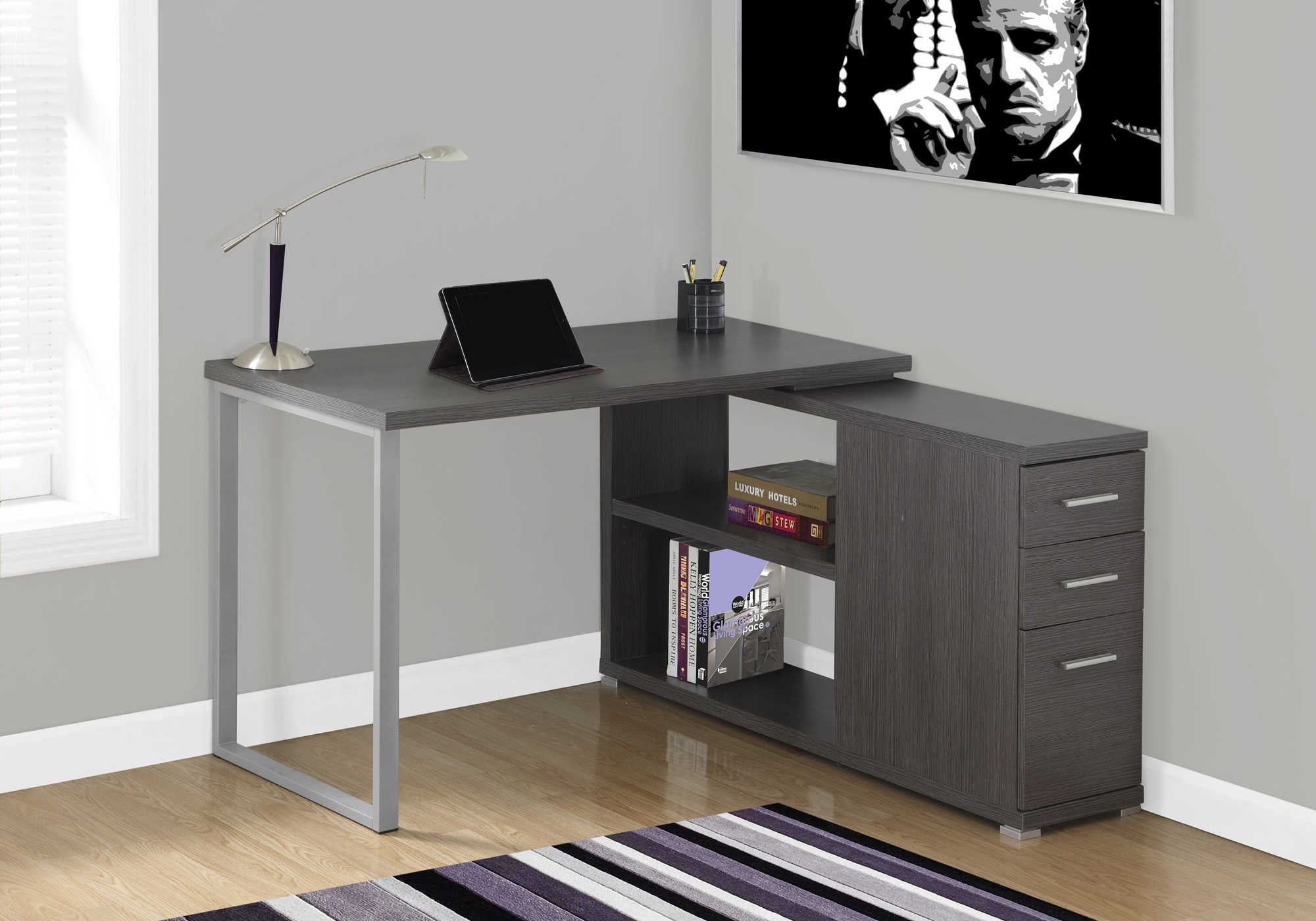Image of computer desk - grey left or right facing corner i 7135.