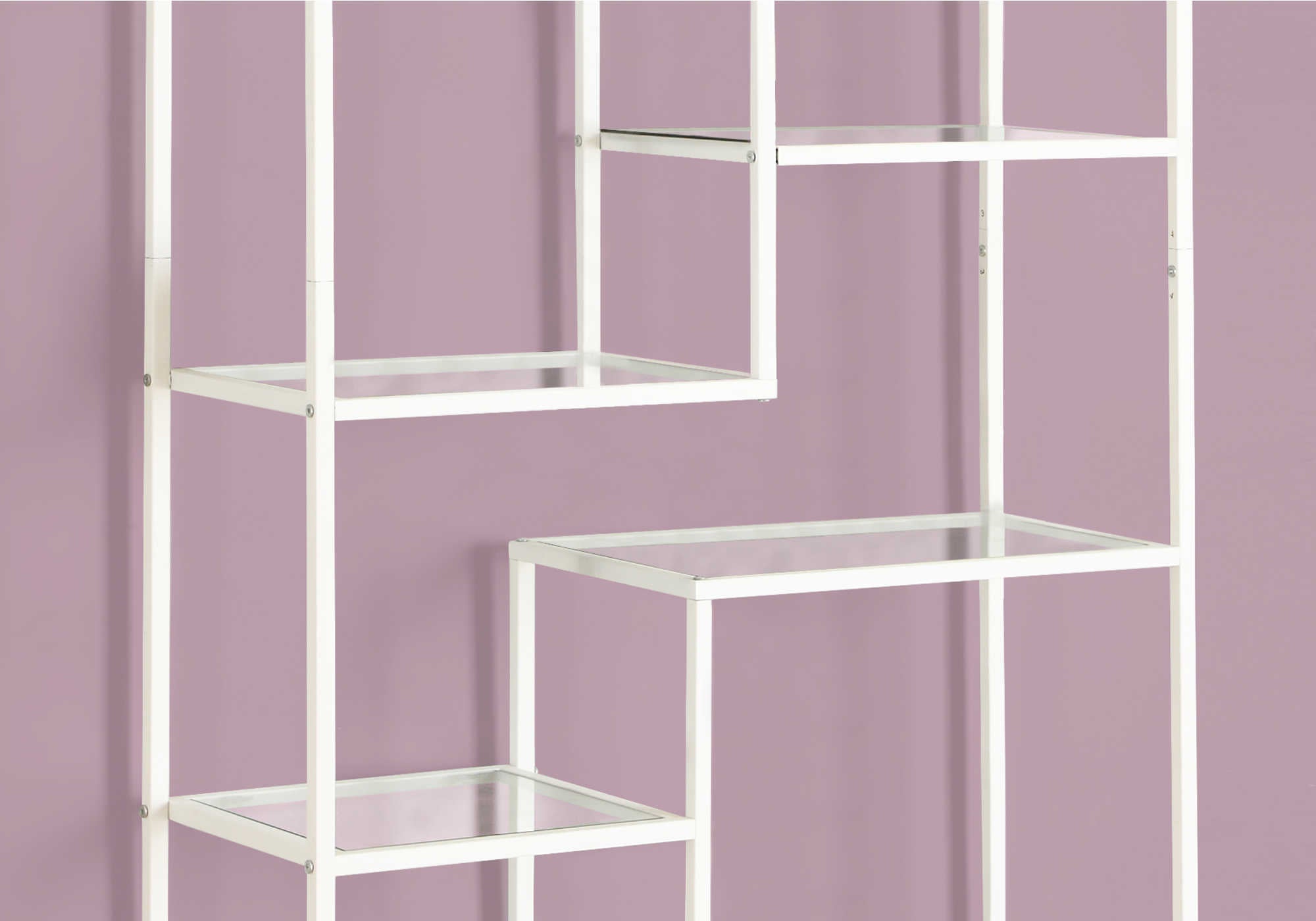 ETAGERE - 72"H / METAL BLANC ET VERRE TREMPE – I 7159.