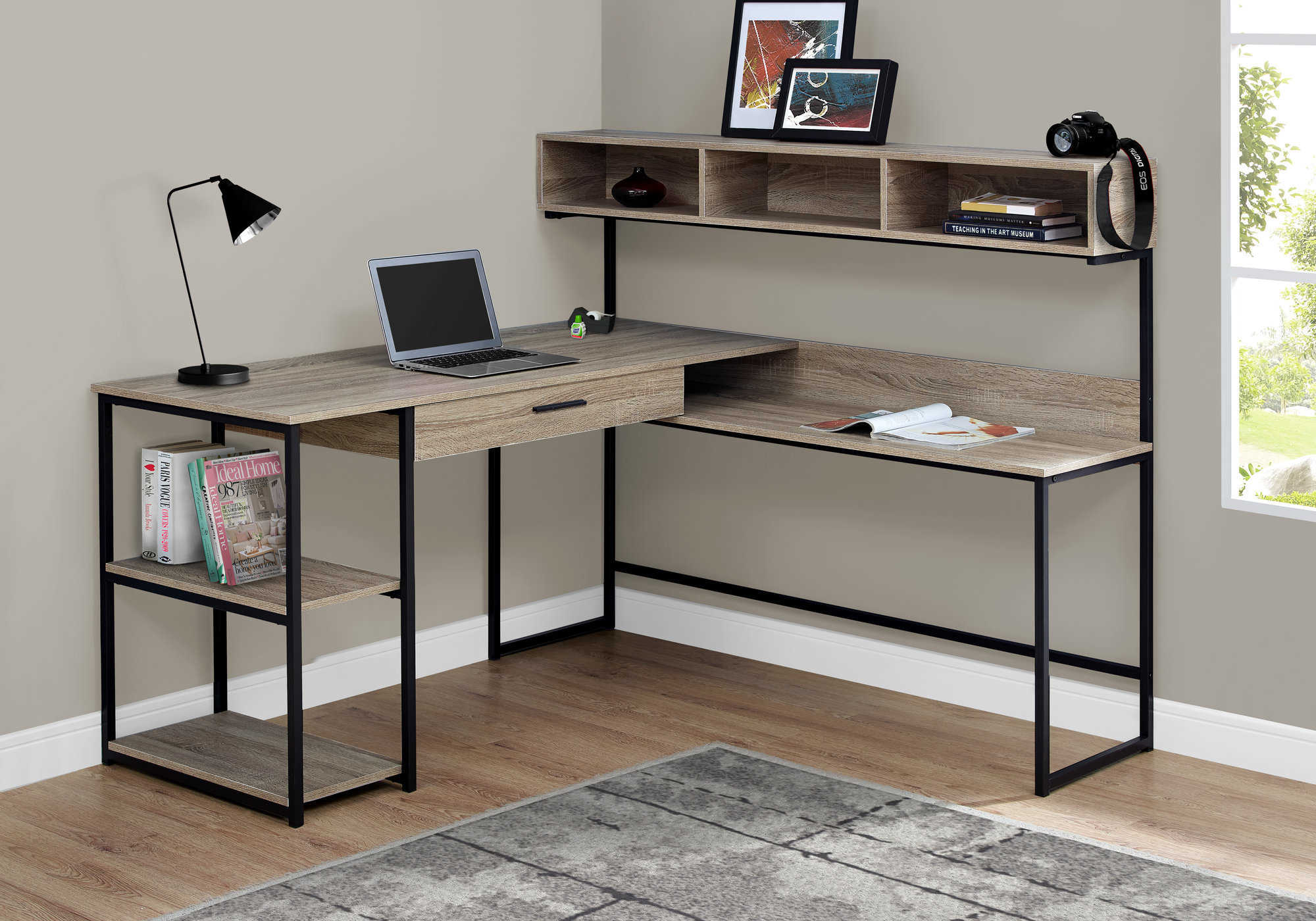 Image of computer desk - dark taupe / black metal corner i 7161.