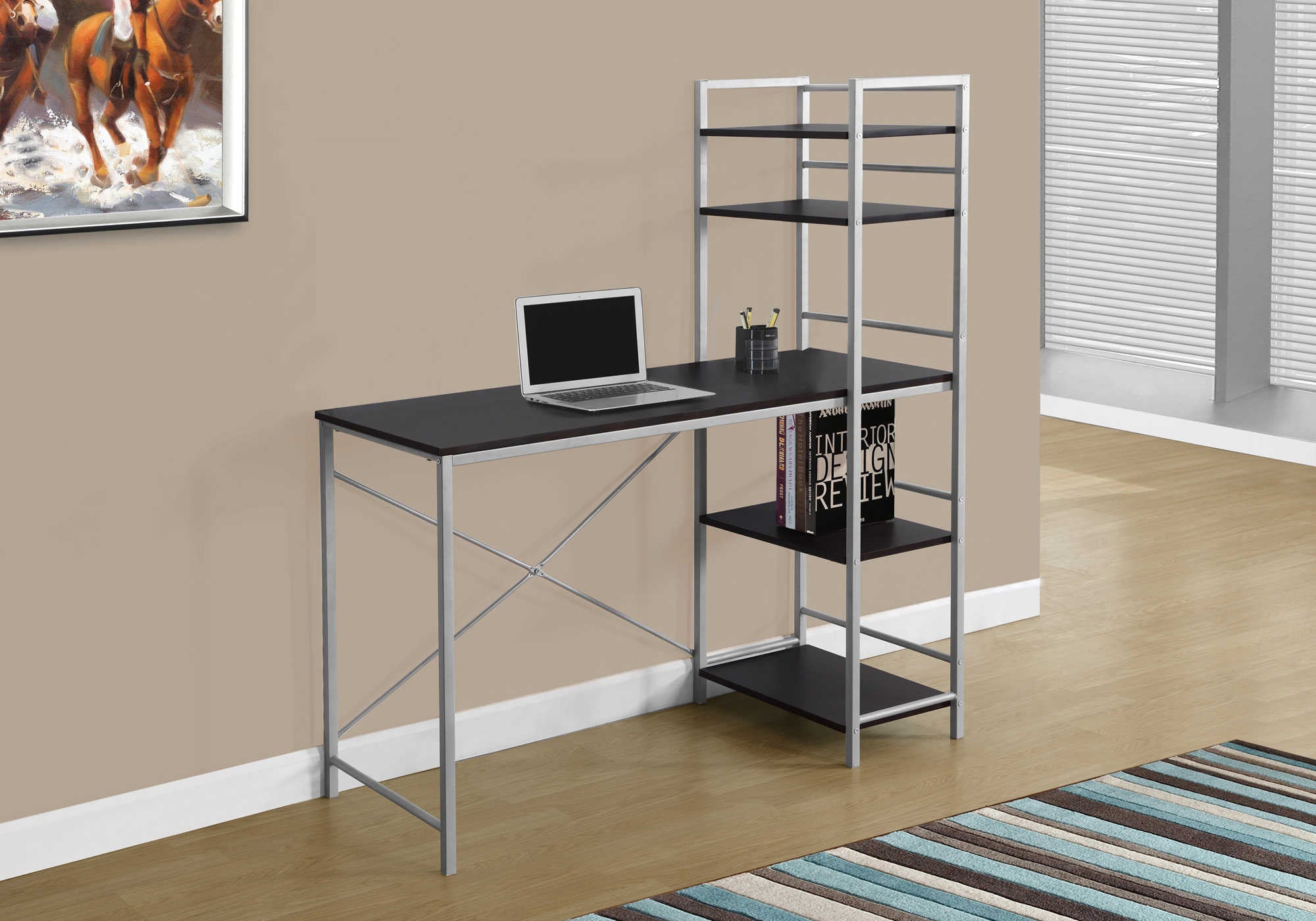 Image of computer desk - 48"l / espresso top / silver metal i 7166.
