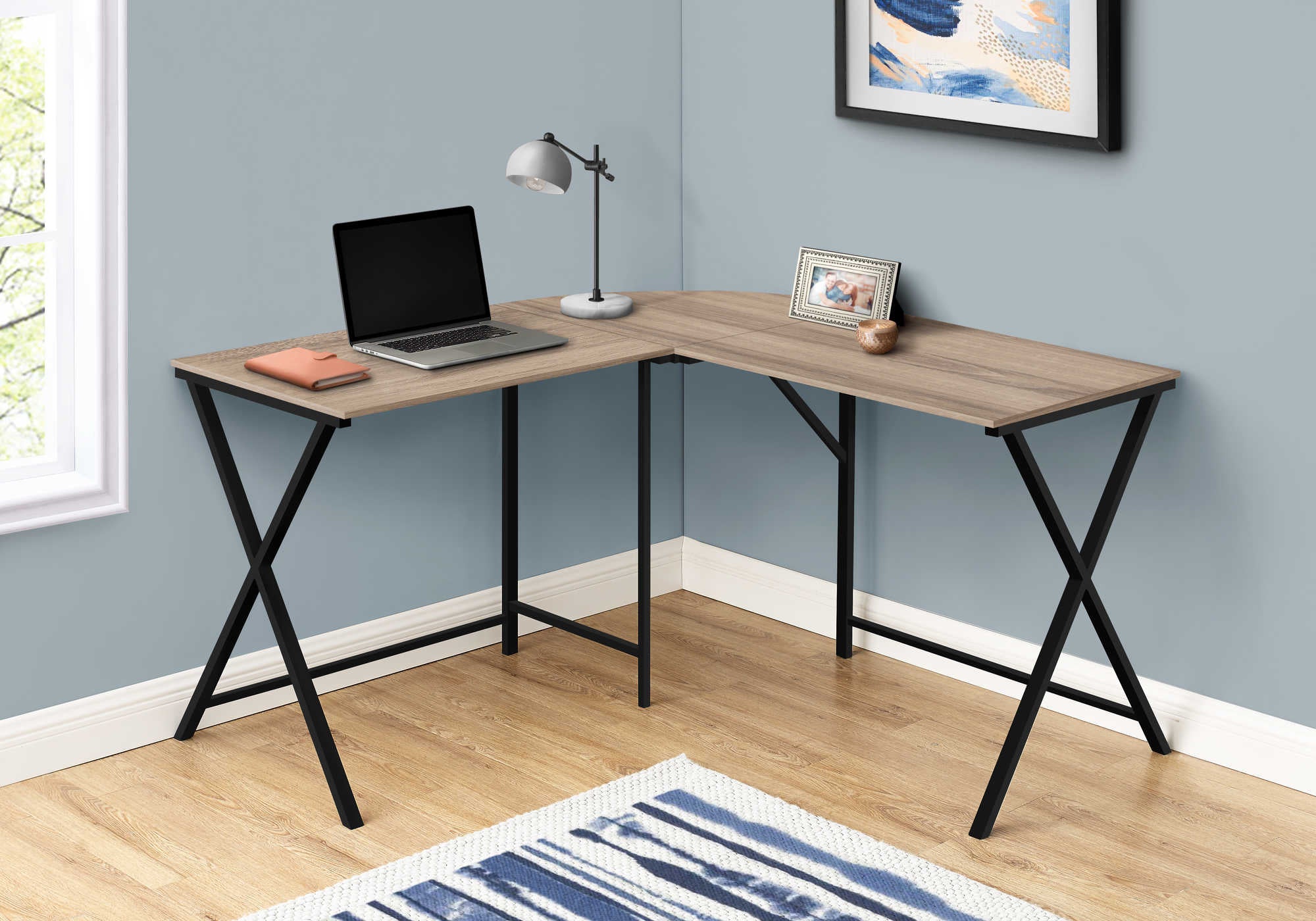 Image of computer desk - 55"l / dark taupe top/ black metal corner i 7197.