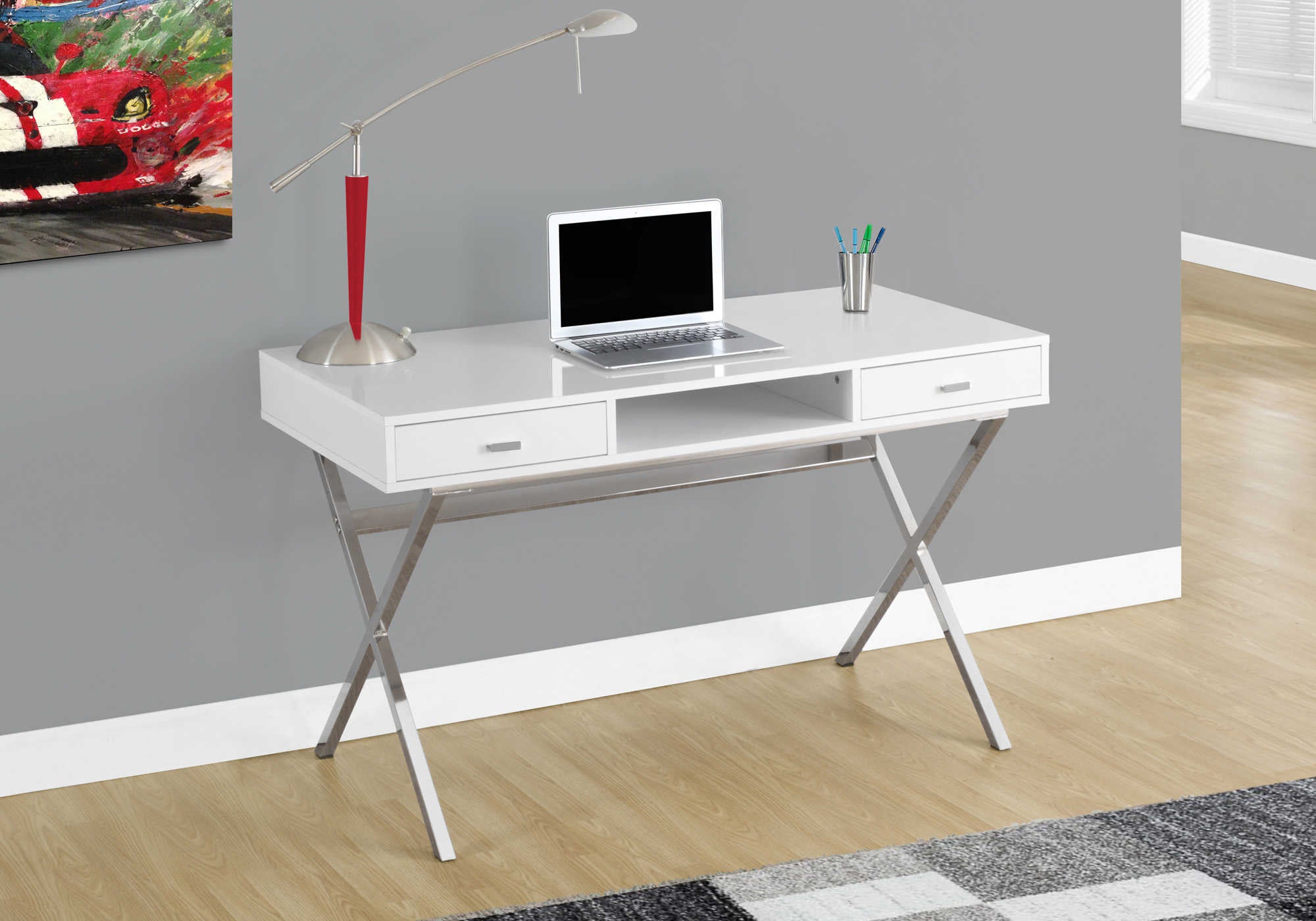 Image of computer desk - 48"l / glossy white / chrome metal i 7211.