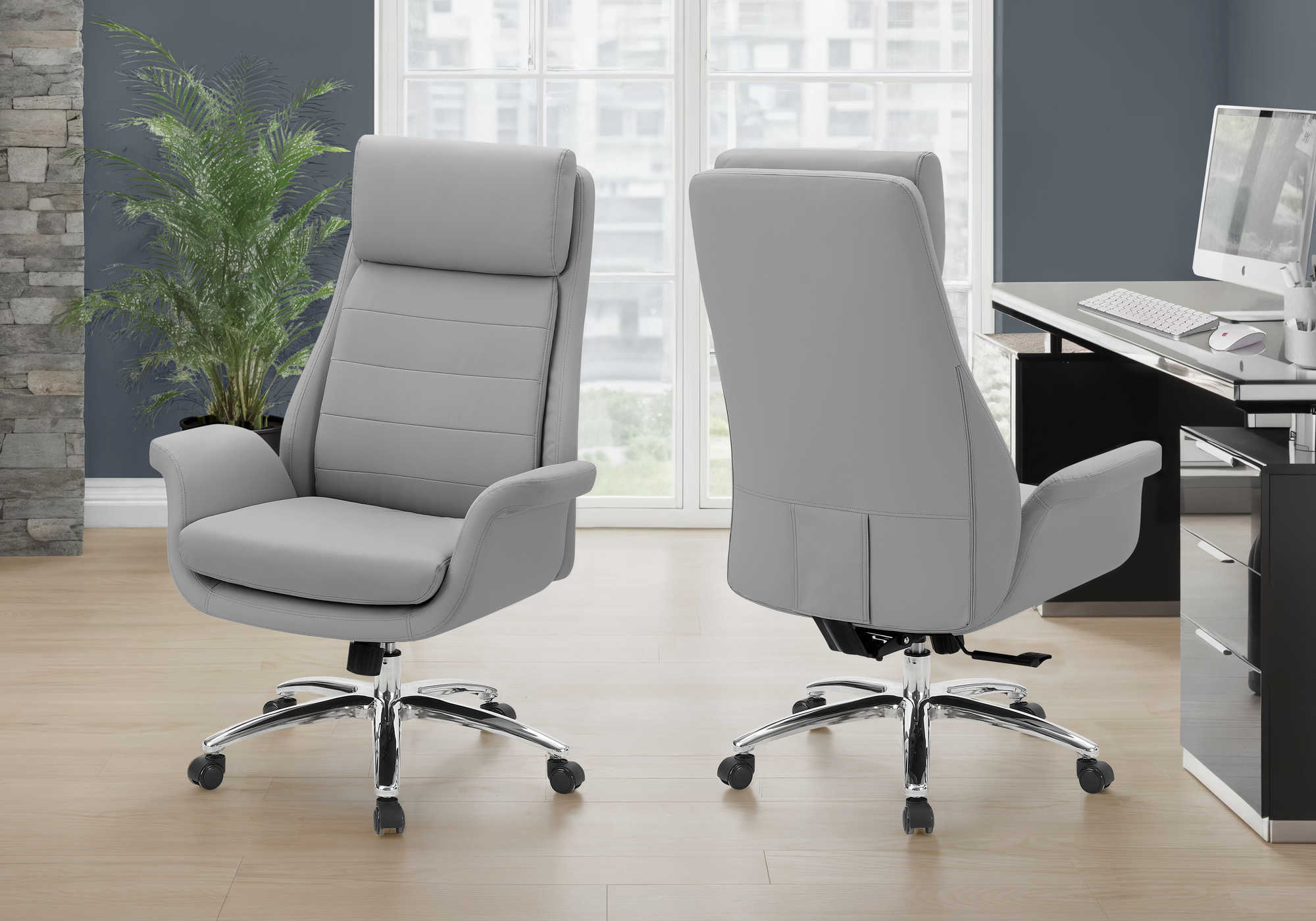 CHAISE DE BUREAU - SIMILI-CUIR GRIS PALE / DOSSIER EXECUTIF – I 7251