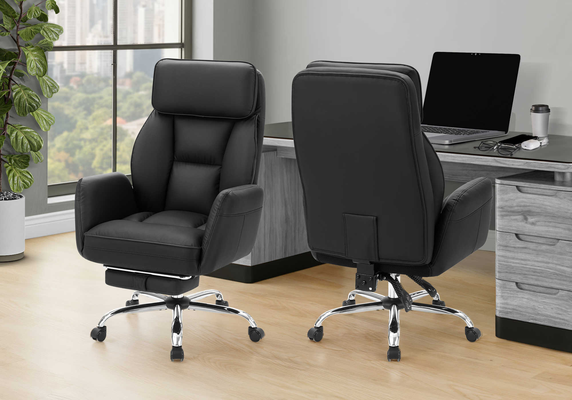 CHAISE DE BUREAU - SIMILI-CUIR NOIR / DOSSIER EXECUTIF – I 7275