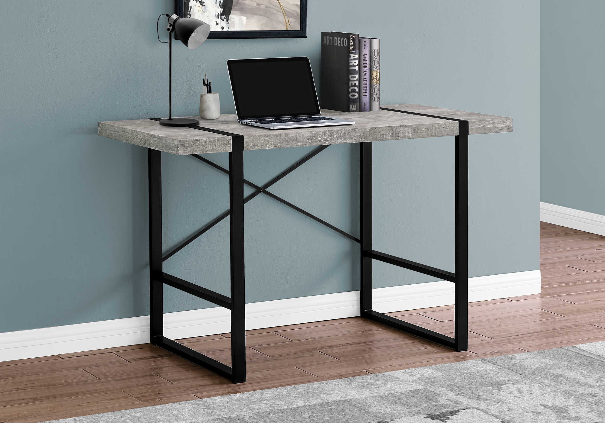 Image of computer desk - 48"l / grey reclaimed wood / black metal i 7316.