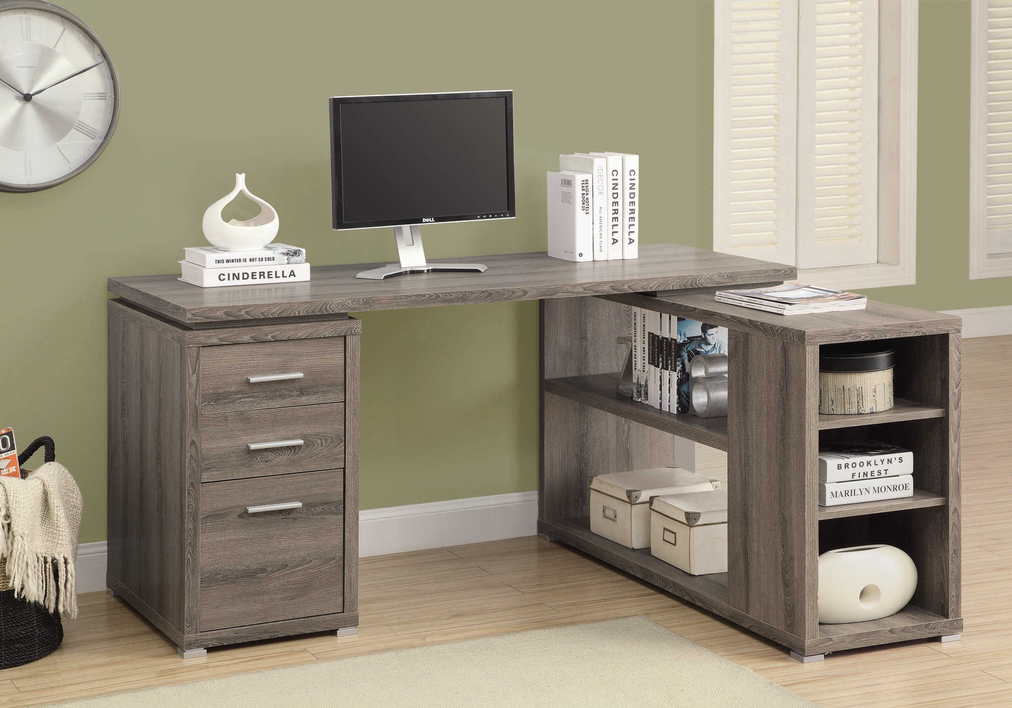 Image of computer desk - dark taupe left or right facing corner i 7319.