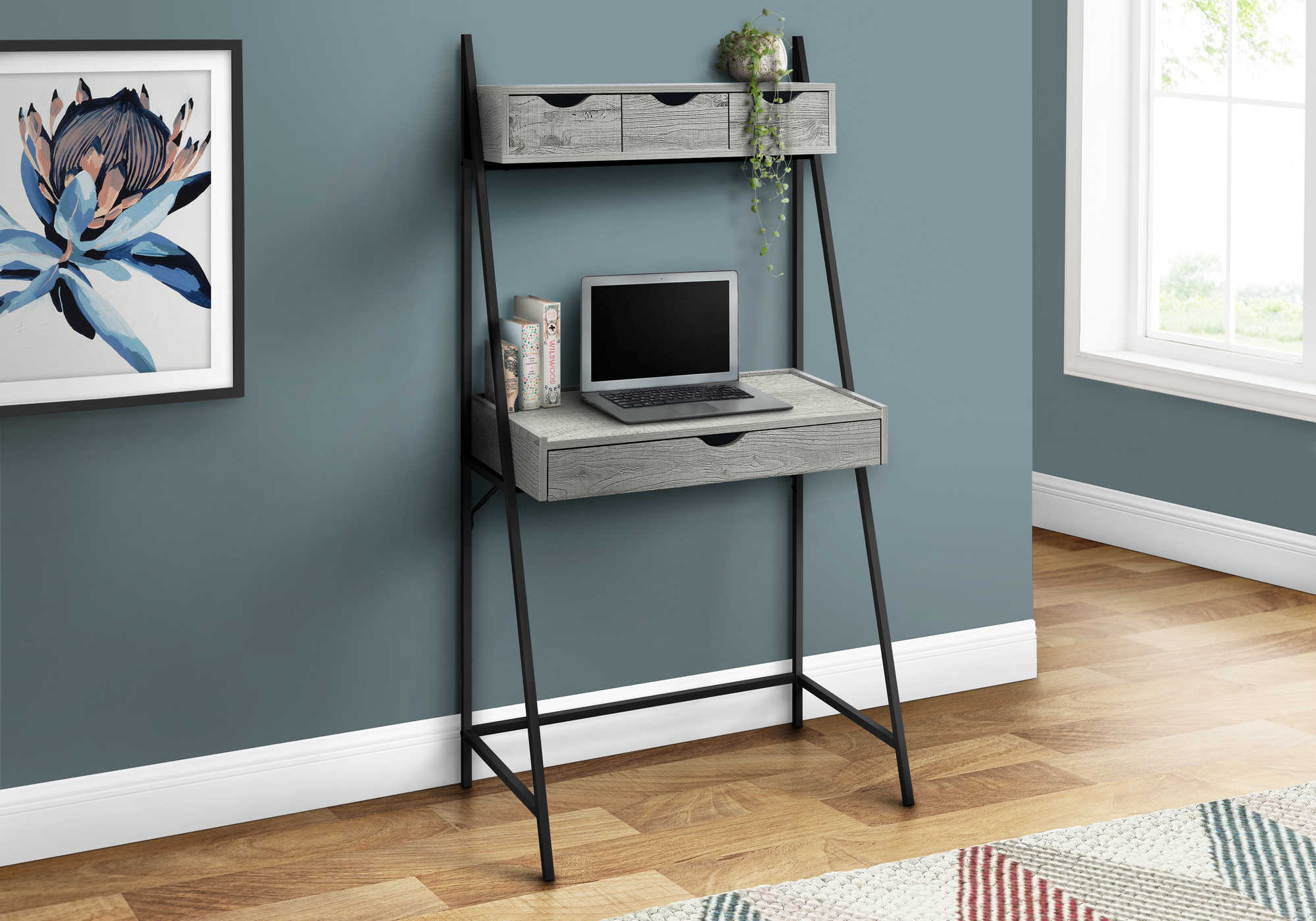 Image of computer desk - 32"l / grey / black metal  i 7331.
